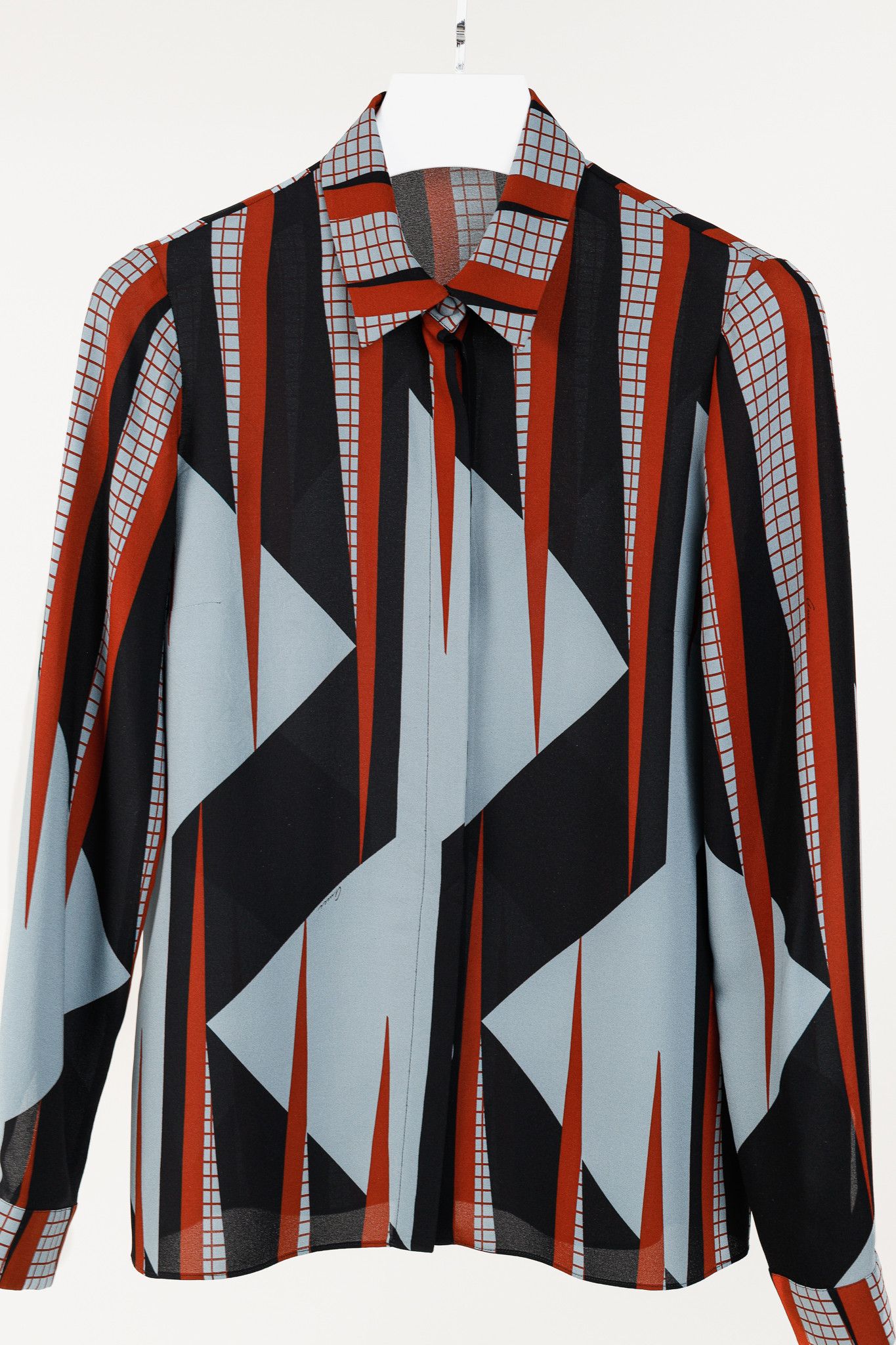 Gucci Gucci PF/15 Dusty Avio Triangle-Print Silk Shirt Size M / US 6-8 / IT 42-44 - 3 Thumbnail
