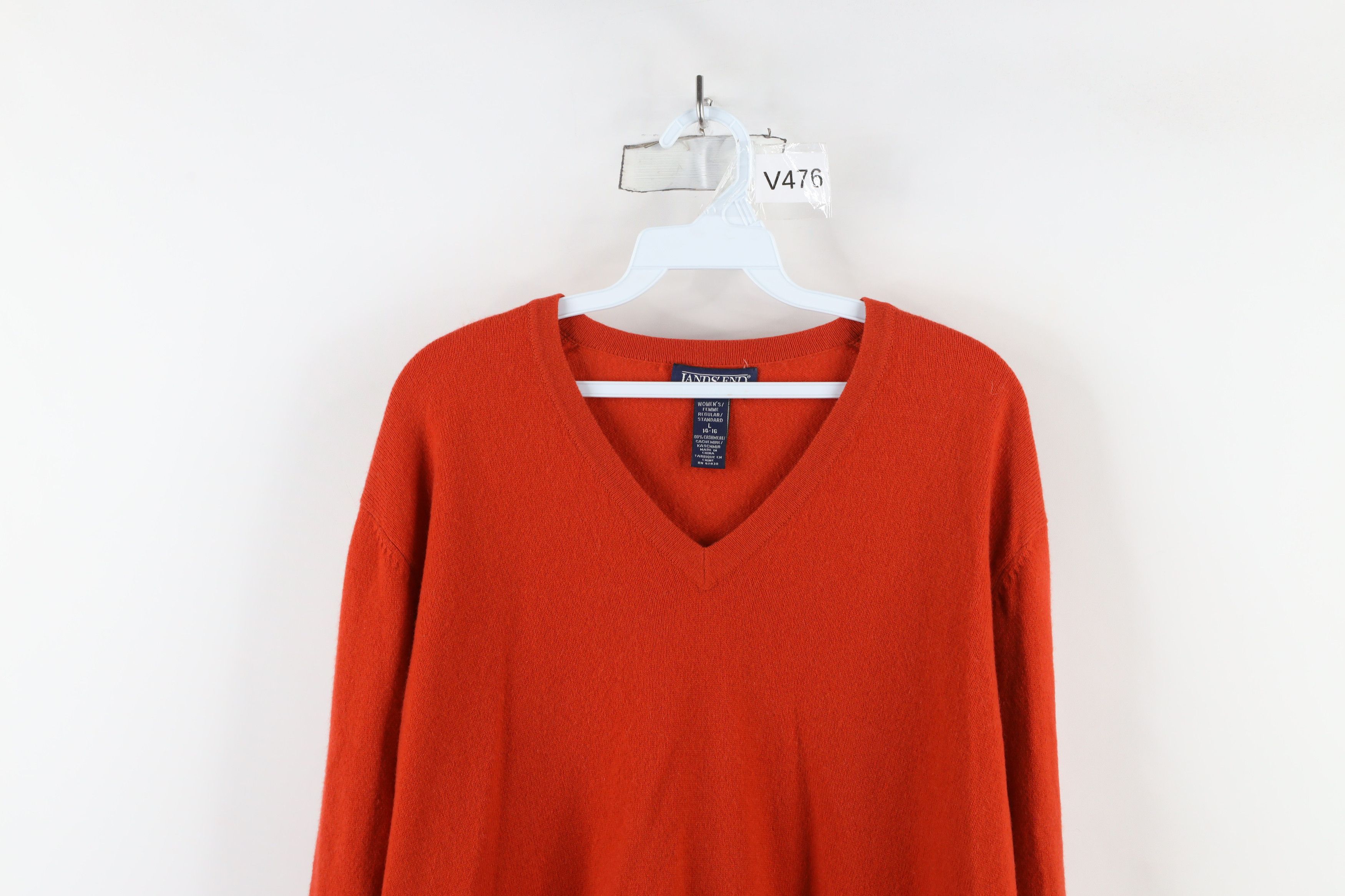Lands' End × Vintage Vintage 90s Lands End Cashmere Knit V-Neck Sweater Orange Size L / US 10 / IT 46 - 2 Thumbnail