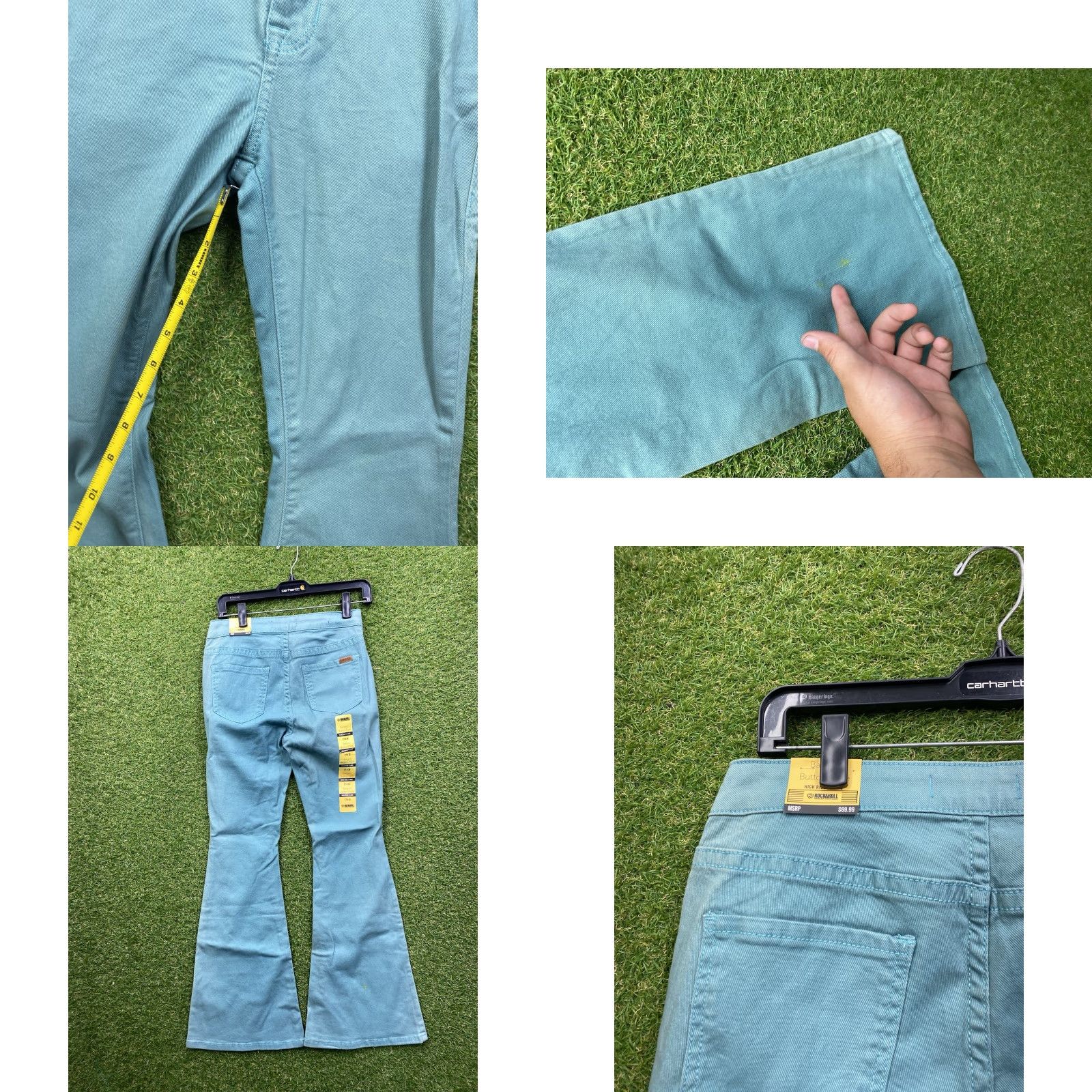 Bell Rock & Roll Jeans Womens 27x30 Bell Bottom Flare Button Denim Teal NWT Bargain Size 27" / US 4 / IT 40 - 8 Thumbnail