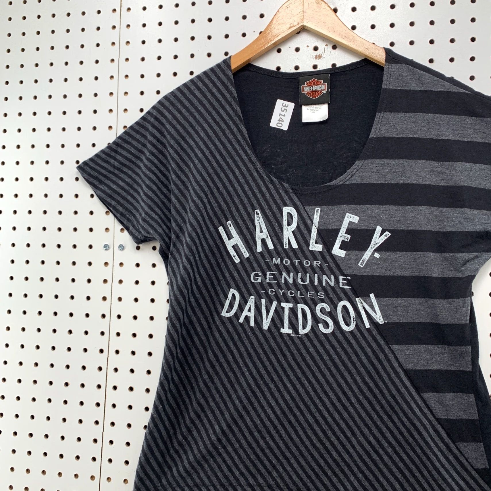 Harley Davidson Harley-Davidson Womens Large Motorcycle Top Black Gray Striped Long Sleeve T-Shirt 16x26 Size L / US 10 / IT 46 - 6 Thumbnail