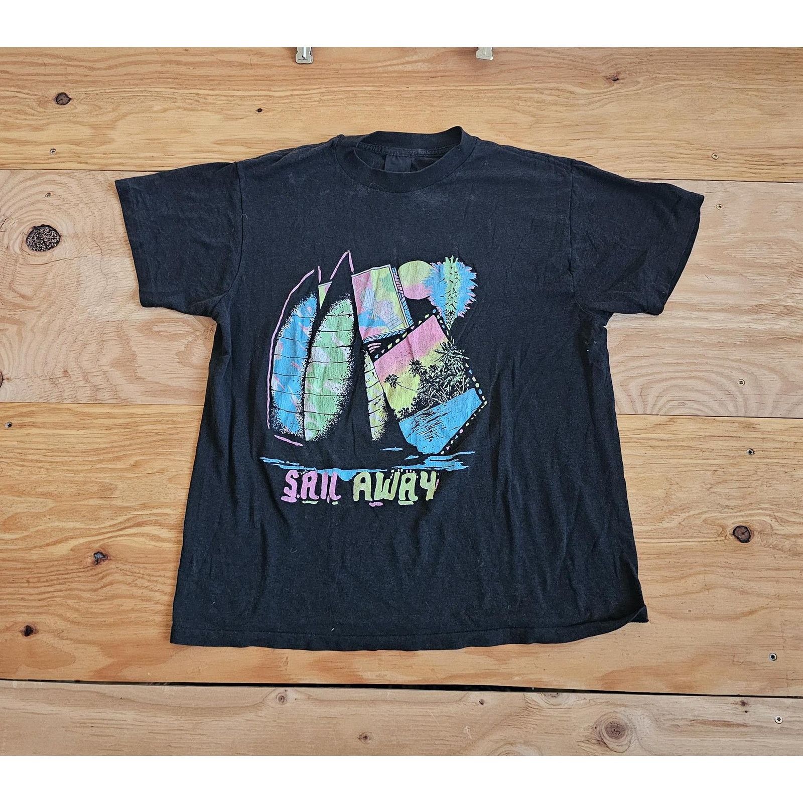 Other 3D Emblem T-shirt, Sail Away Boat Beach Black Sz M 1980s Size US M / EU 48-50 / 2 - 1 Thumbnail