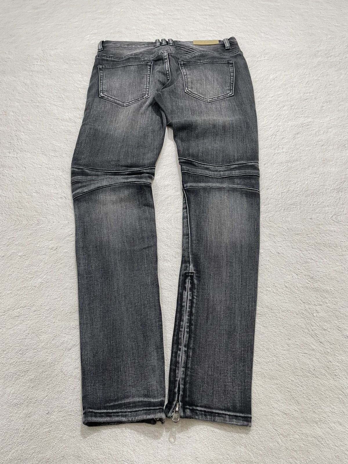Japanese Brand Black washed biker denim jeans ribbed knee panel zipper Size US 31 - 8 Thumbnail