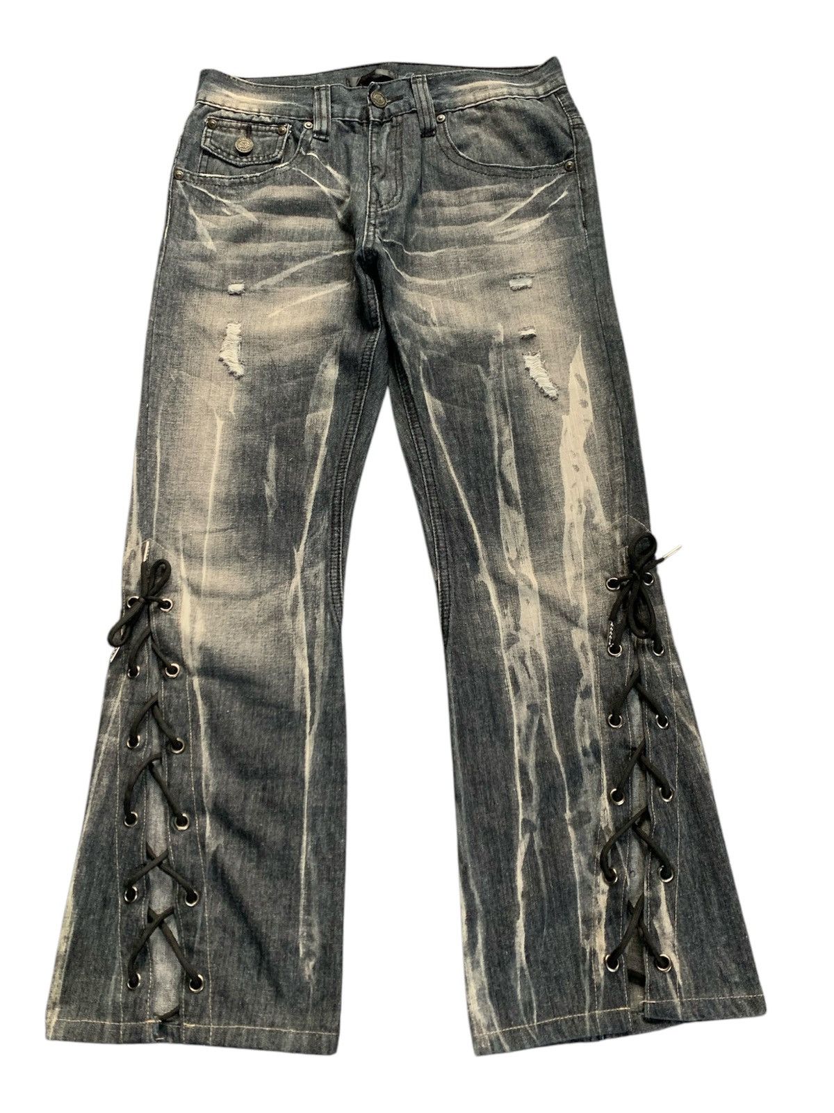 Isamu Katayama Backlash Lace up blackbaccara pant vkei style japanese brand Size US 30 / EU 46 - 4 Thumbnail