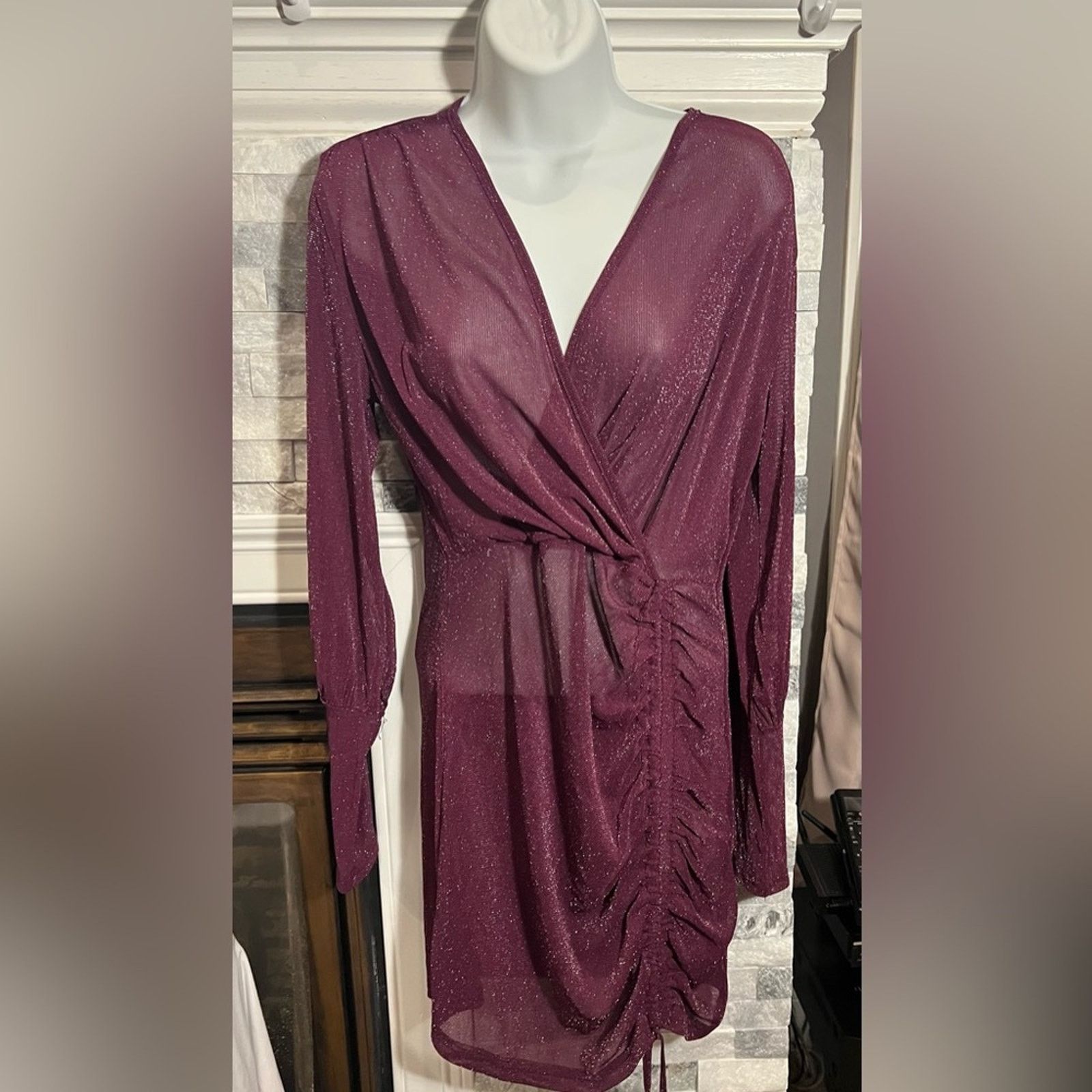& Other Stories Women’s Purple Sparkly Sequin Ruched Bodycon Dress – Size L Size L / US 10 / IT 46 - 4 Thumbnail