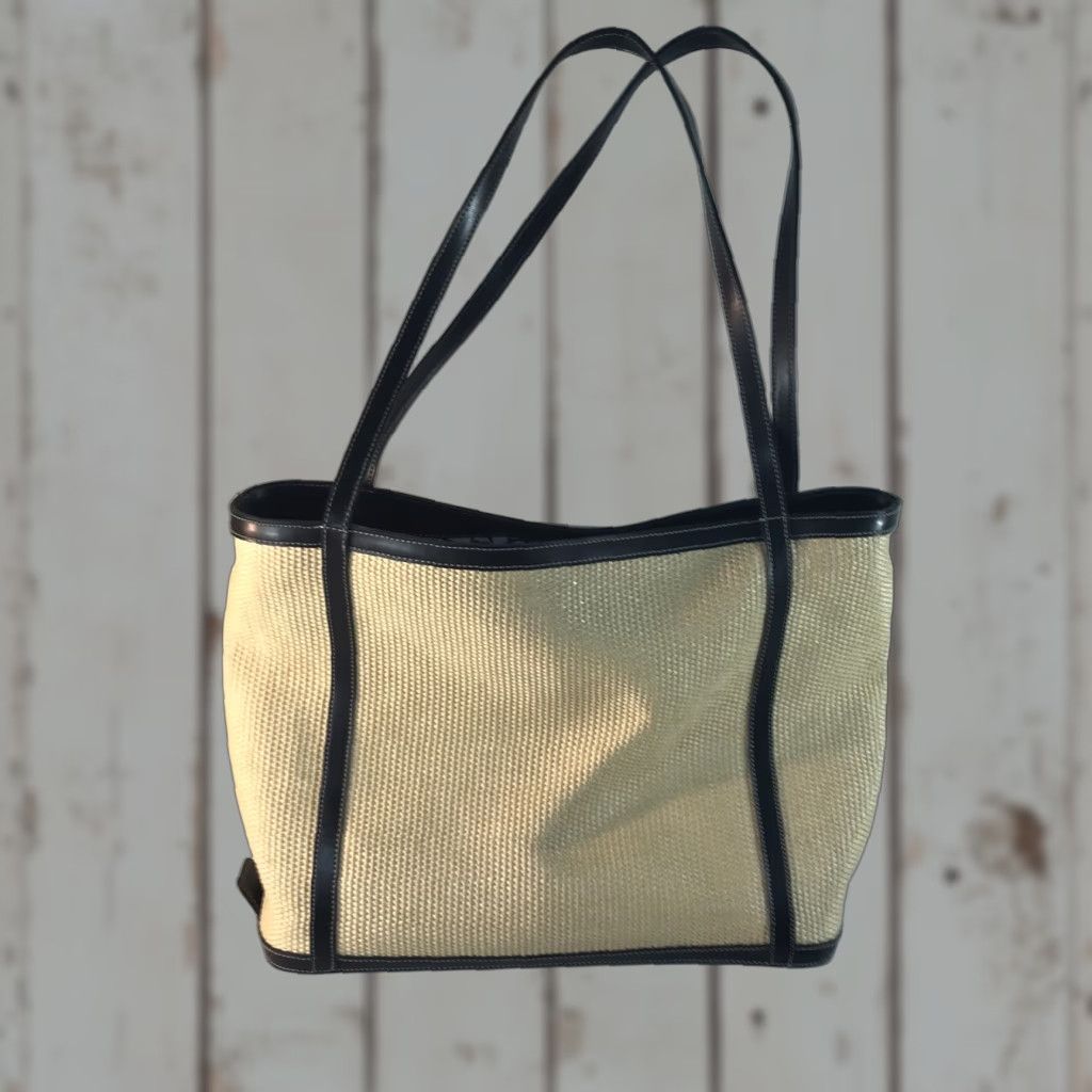 X-LARGE Maxx New York Tote Bag XL Cream/Navy Woven Polypropylene with Inner Pockets, Lightweight, Classic Style, Womens Size ONE SIZE - 1 Thumbnail