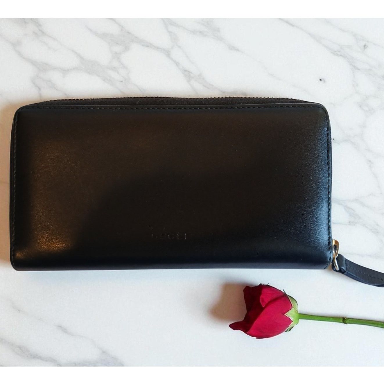 Gucci GUCCI GG Marmont Ribbon Wallet Zip Around Black Leather Size ONE SIZE - 3 Thumbnail