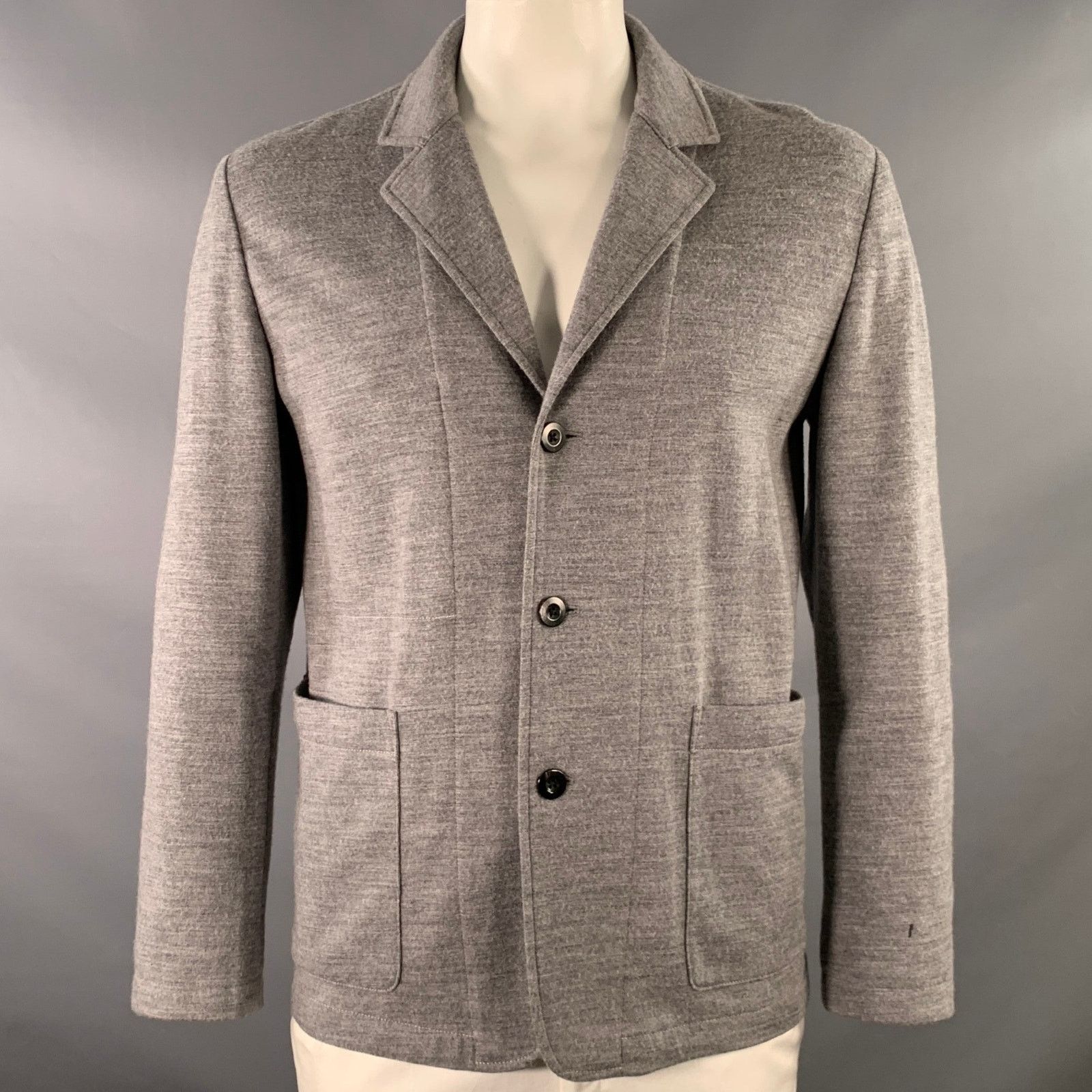 Paul Smith Grey Heather Wool Blend Single Breasted Notch Lapel Buttoned Size US L / EU 52-54 / 3 - 1 Thumbnail