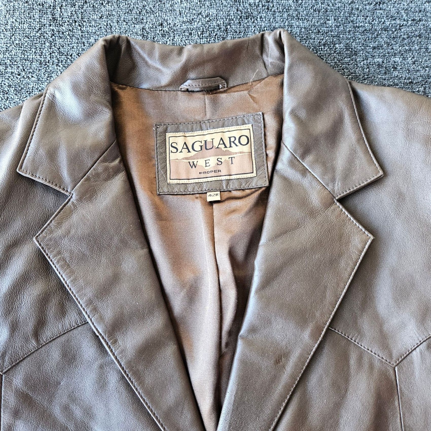 Roper VINTAGE Roper Leather Jacket Sport Coat 42 R Long Sleeve 2 Button Mens Brown Size US XL / EU 56 / 4 - 3 Thumbnail
