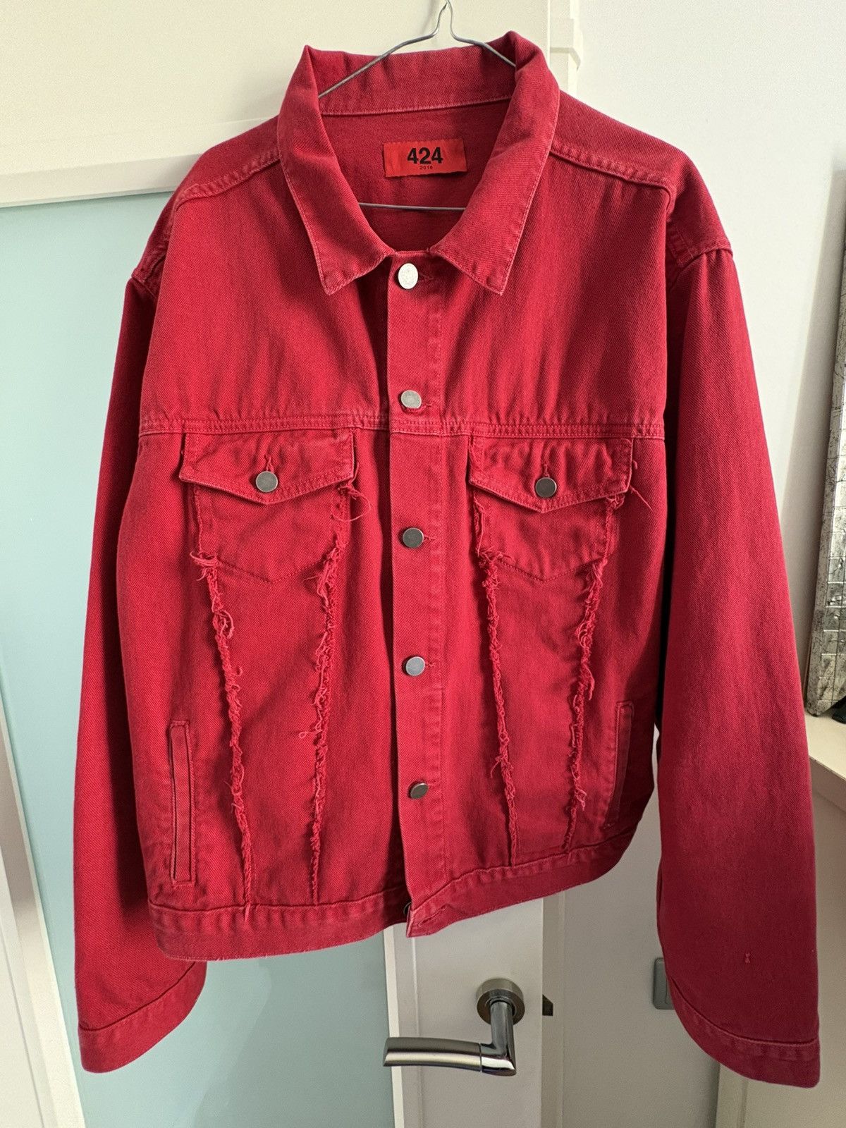 424 424 Red Denim Marshall Trucker Jacket Size US XXL / EU 58 / 5 - 1 Thumbnail