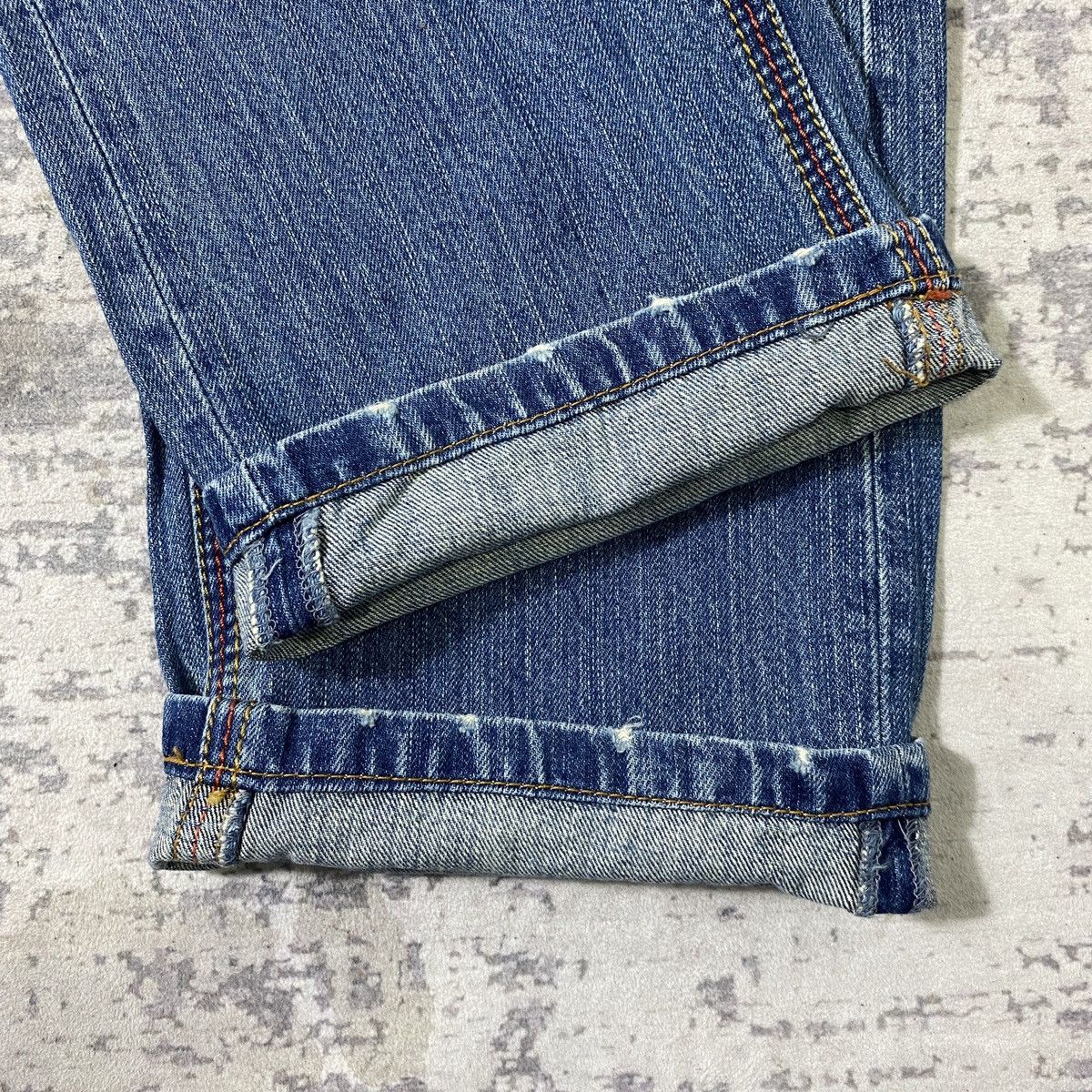 If Six Was Nine × Japanese Brand × Le Grande Bleu (L.G.B.) Vintage Gotcha Spellout Raw Faded Denim Pants Size US 34 / EU 50 - 6 Thumbnail