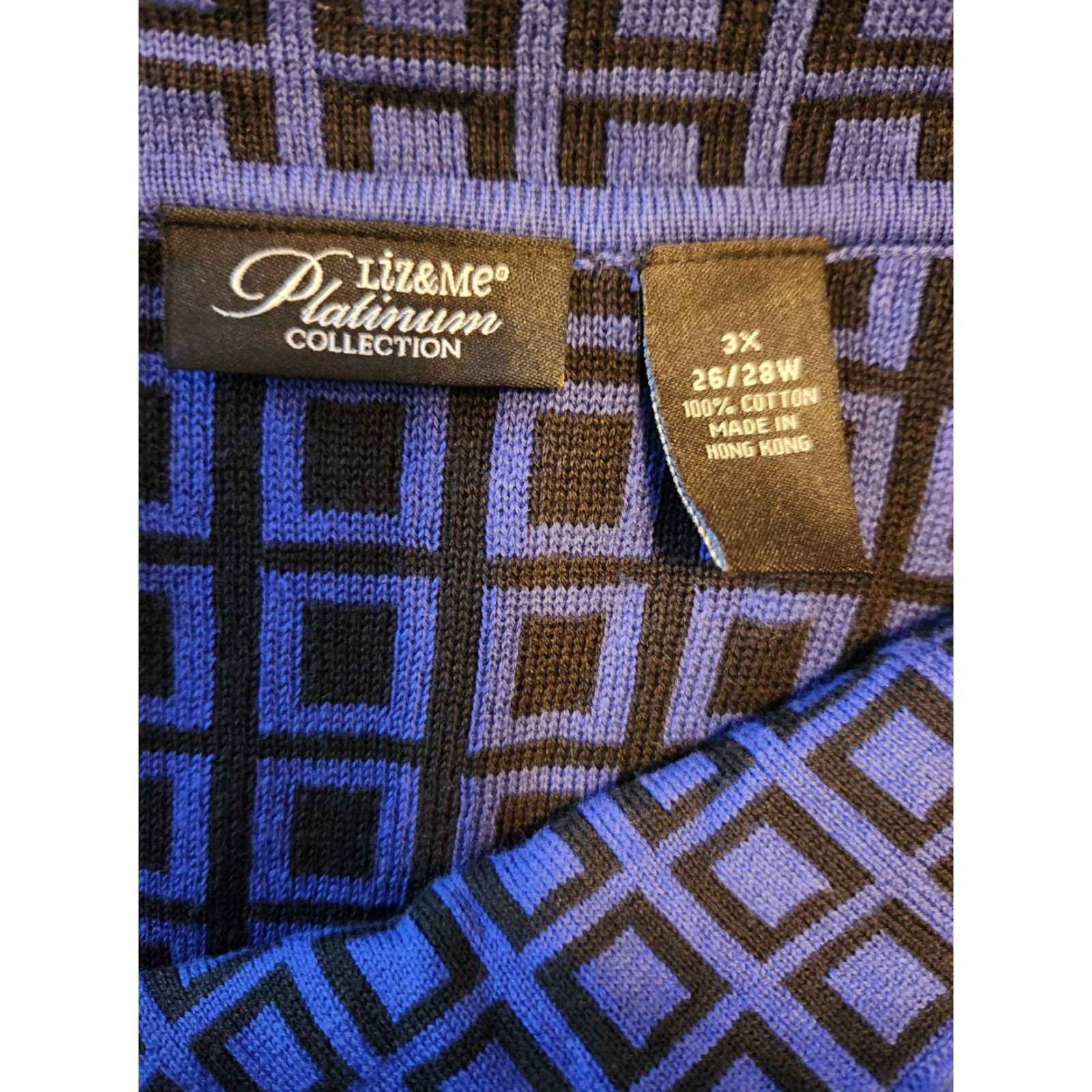 Vintage Liz & Me Platinum Collection Indigo Royal Blue Button Front Cardigan 3X Women Knit 100% Cotton Geometric Button Accents Size XXL / US 16-18 / IT 52-54 - 7 Thumbnail