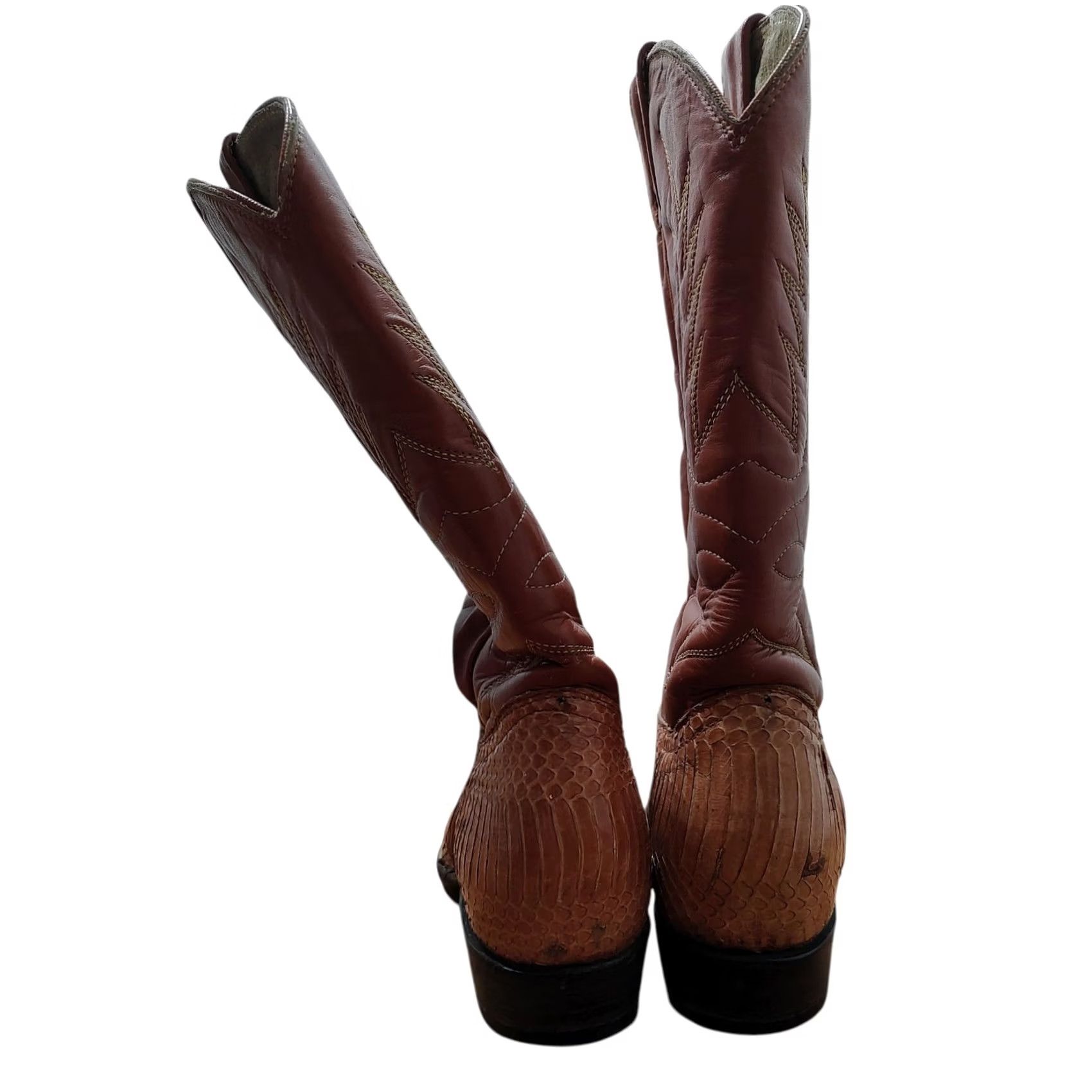 Skin VINTAGE Cow Jim Western Cowboy Snake Skin Boots Mens Size 9 D Brown Leather 90s Southwestern Cowboy Shoes Mens Size US 9 / EU 42 - 6 Thumbnail