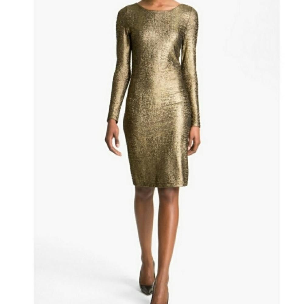Designer Alice + Olivia Selma Metallic Bronze Bodycon Dress Small Size S / US 4 / IT 40 - 1 Thumbnail