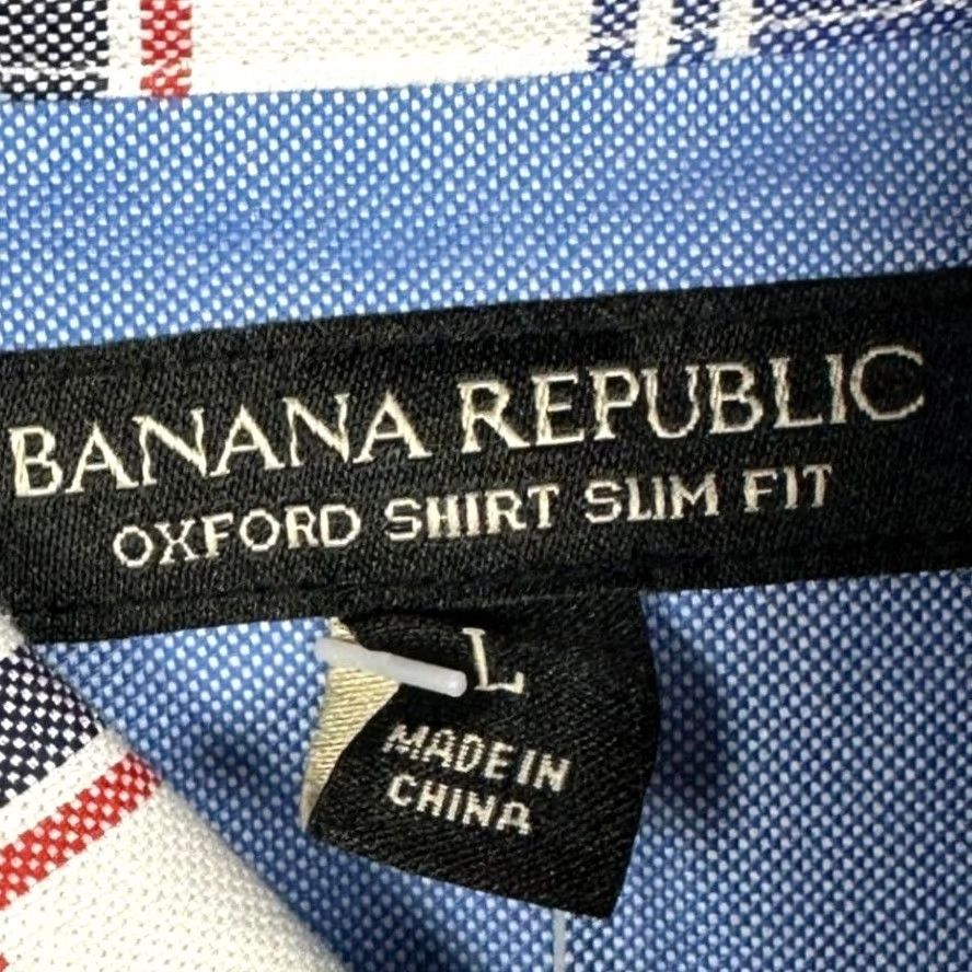 Banana Republic Banana Republic Shirt Men Large Blue White Slim Button-Down Plaid Oxford Collared End Mens Size US L / EU 52-54 / 3 - 3 Thumbnail