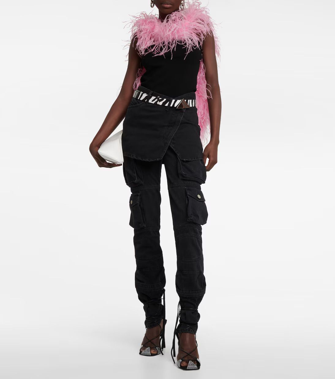 The Attico o1mle0426 Ostrich Feather Tank Top in Black/Pink Size M / US 6-8 / IT 42-44 - 2 Thumbnail