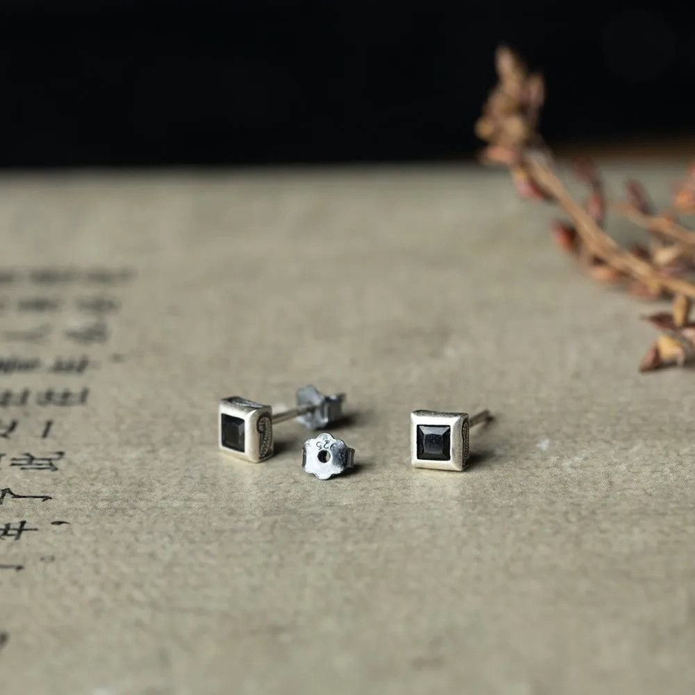 Jewelry Black Zircon Stud Earrings 925 Sterling Ear Studs Charms Size ONE SIZE - 4 Thumbnail