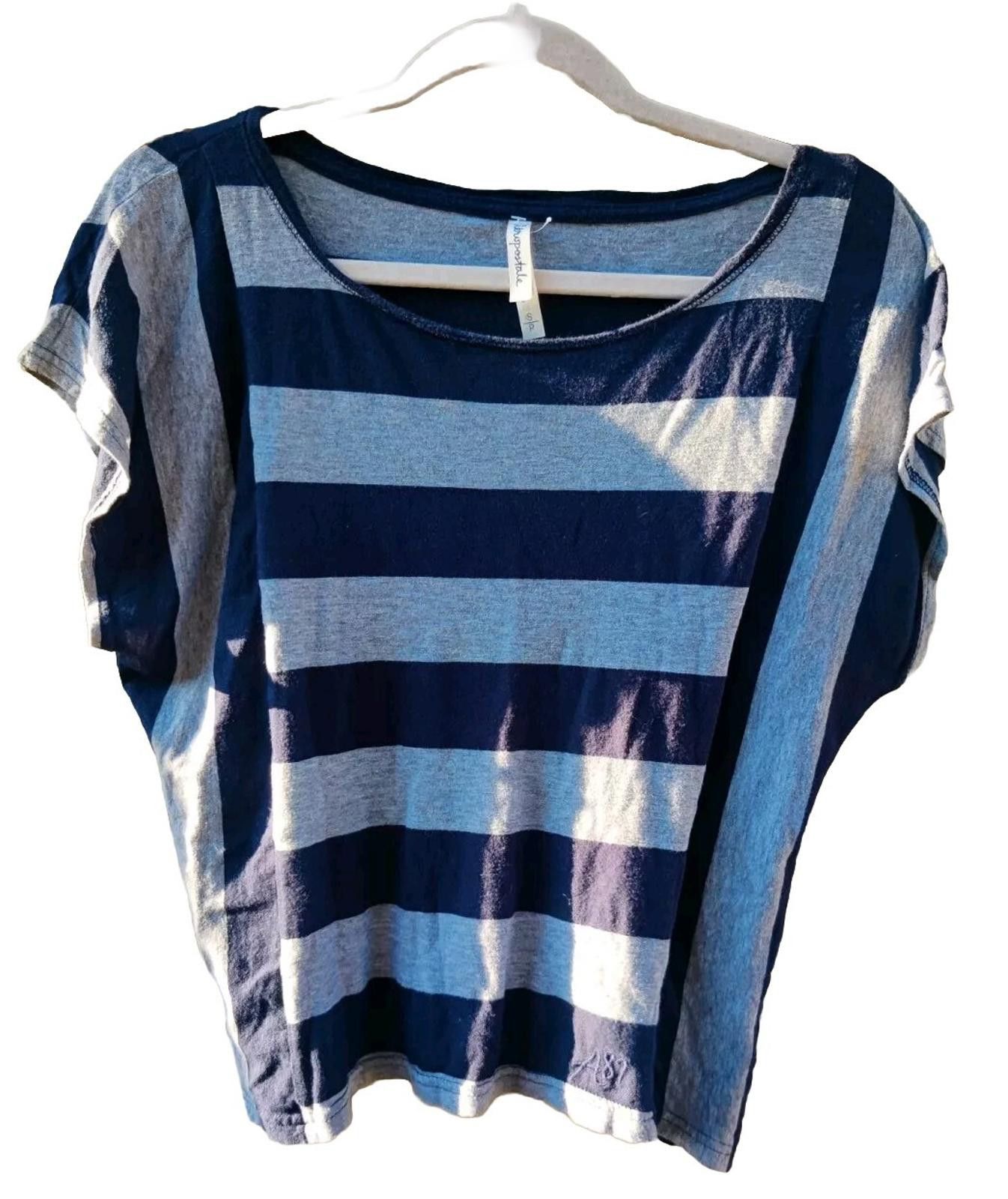 Aeropostale Aeropostale Gray & Navy Blue Striped Blouse Dolman Sleeve Sm Size S / US 4 / IT 40 - 2 Thumbnail
