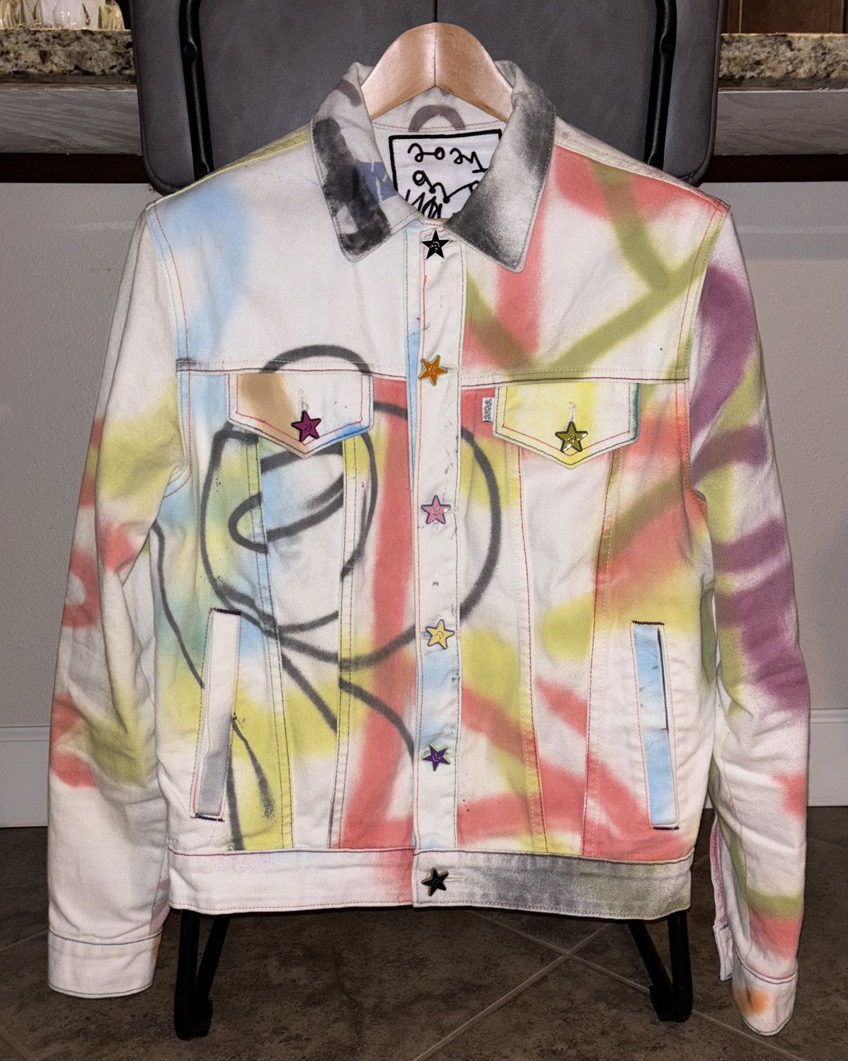 Asspizza × Designer 2021 Asspizza Painted White Denim Jacket Men’s Medium 1/1 Size US M / EU 48-50 / 2 - 1 Thumbnail