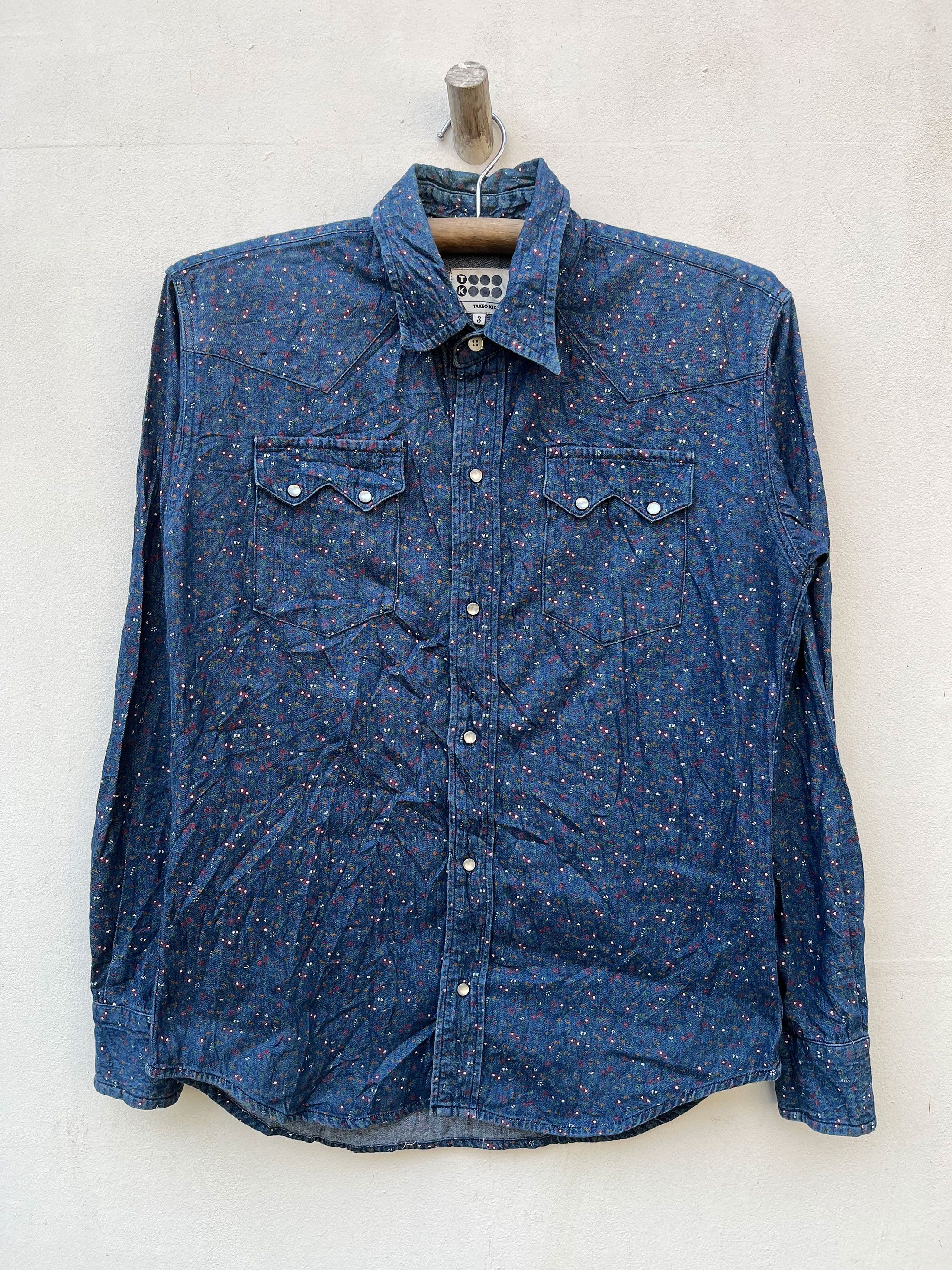 Designer × Japanese Brand × Takeo Kikuchi Takeo Kikuchi Japan Pearl Snap American Western Denim Shirt Size US L / EU 52-54 / 3 - 1 Thumbnail