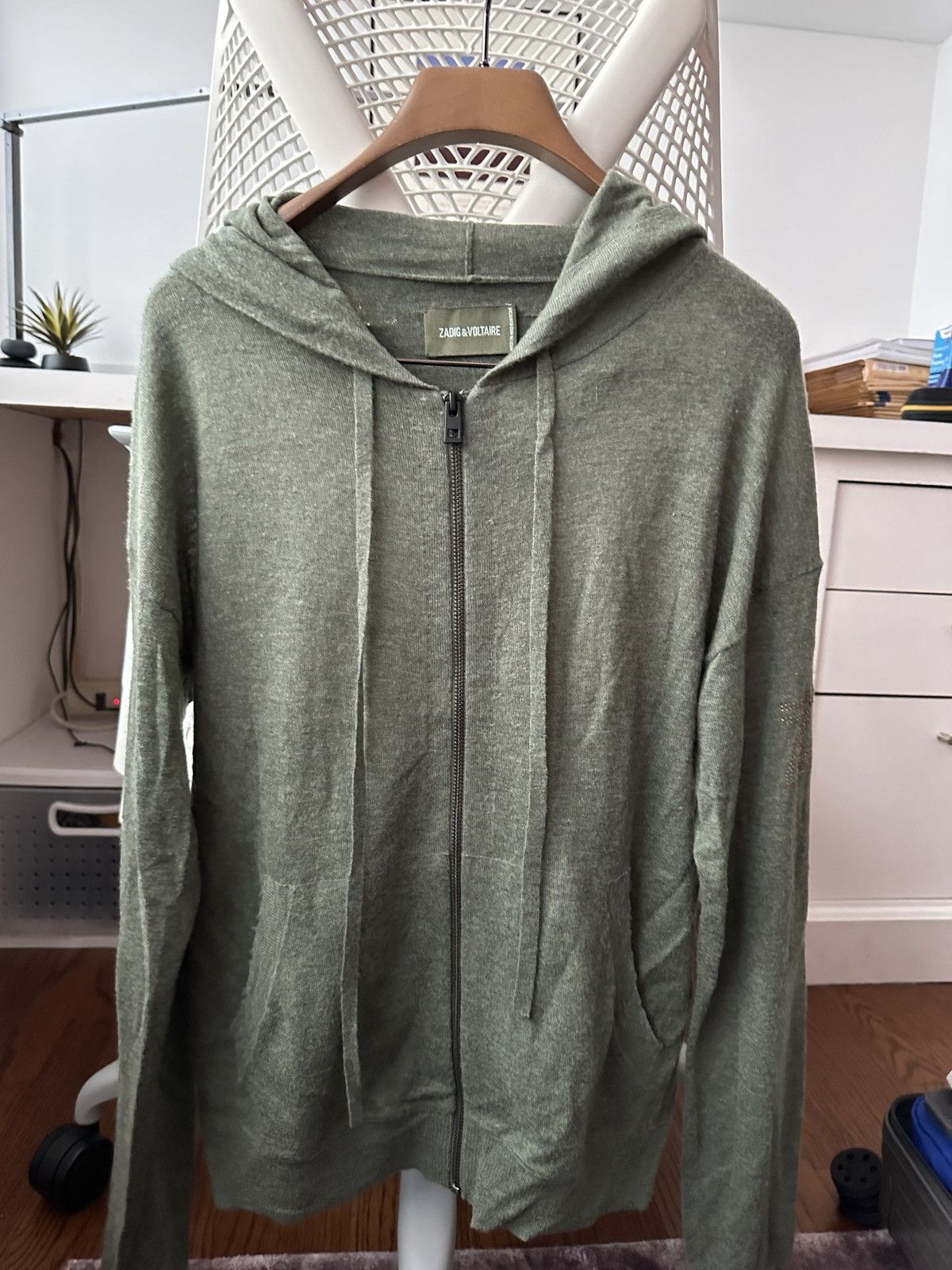image of Zadig Voltaire Zip-Up Knitted Cashmere Hoodie in Green, Women's (Size Small)