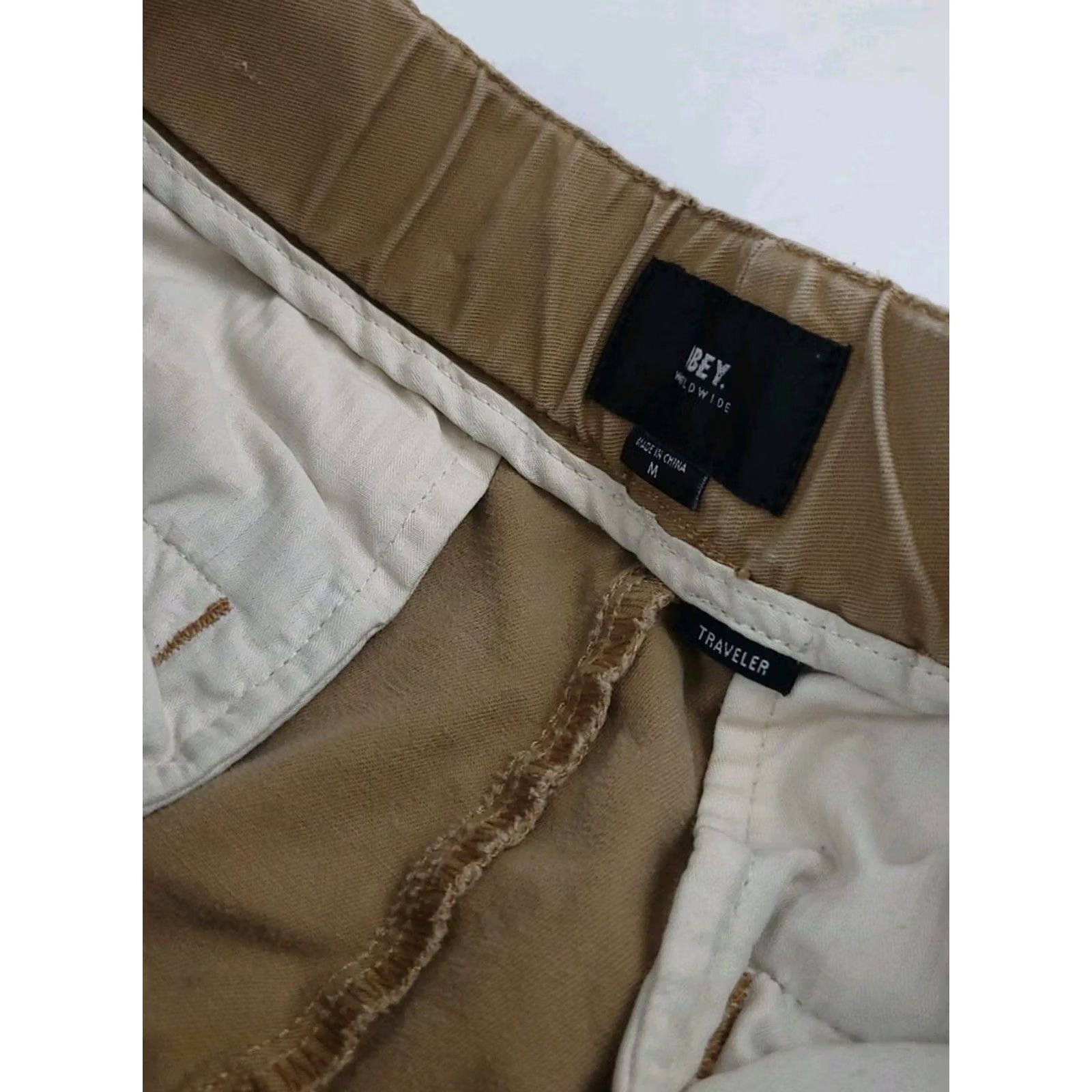 Obey VINTAGE Obey Worldwide Mfg Tan Traveler Pants Elastic Waist Straight Chino USA Sz M Worn Men Pants Travel USA 90s Mens Size US 31 - 5 Thumbnail