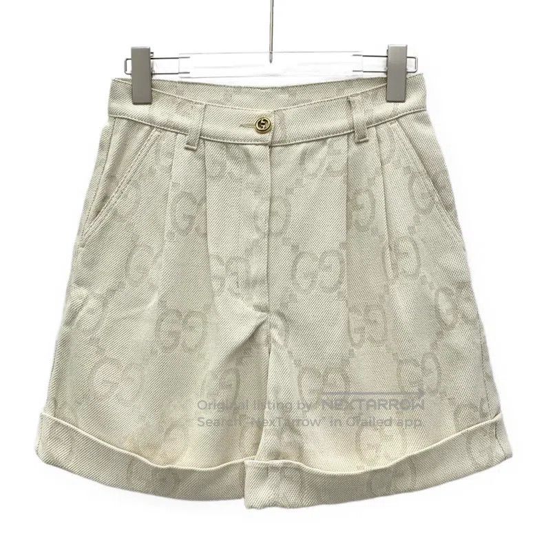 Gucci Gucci Beige cotton logo jacquard full print casual shorts Size 26" / US 2 / IT 38 - 1 Thumbnail