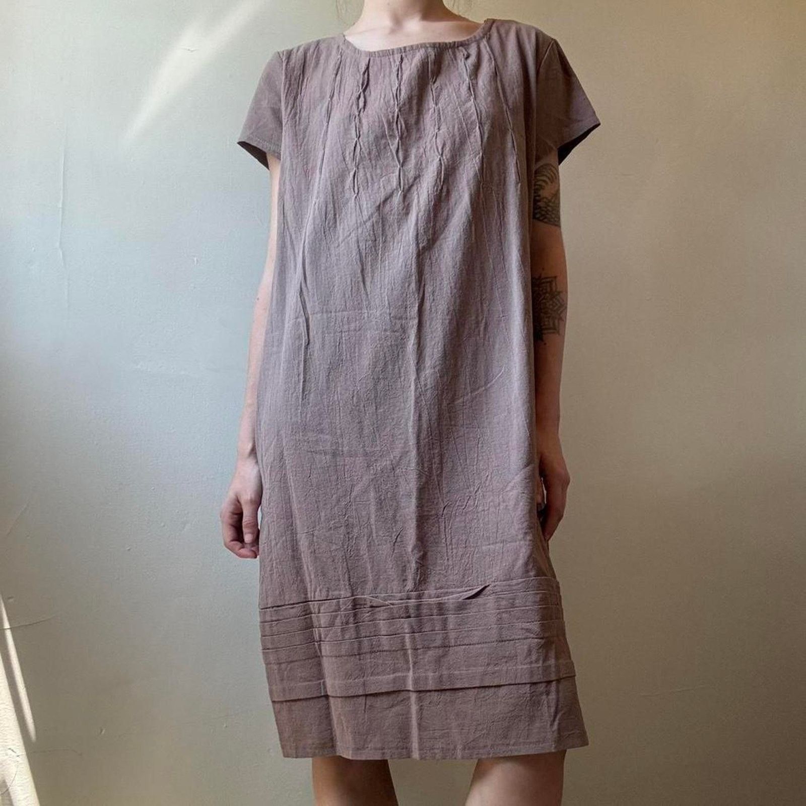 Other Brown Linen Simple Shift Dress Large Cottagecore Natural Size L / US 10 / IT 46 - 1 Thumbnail
