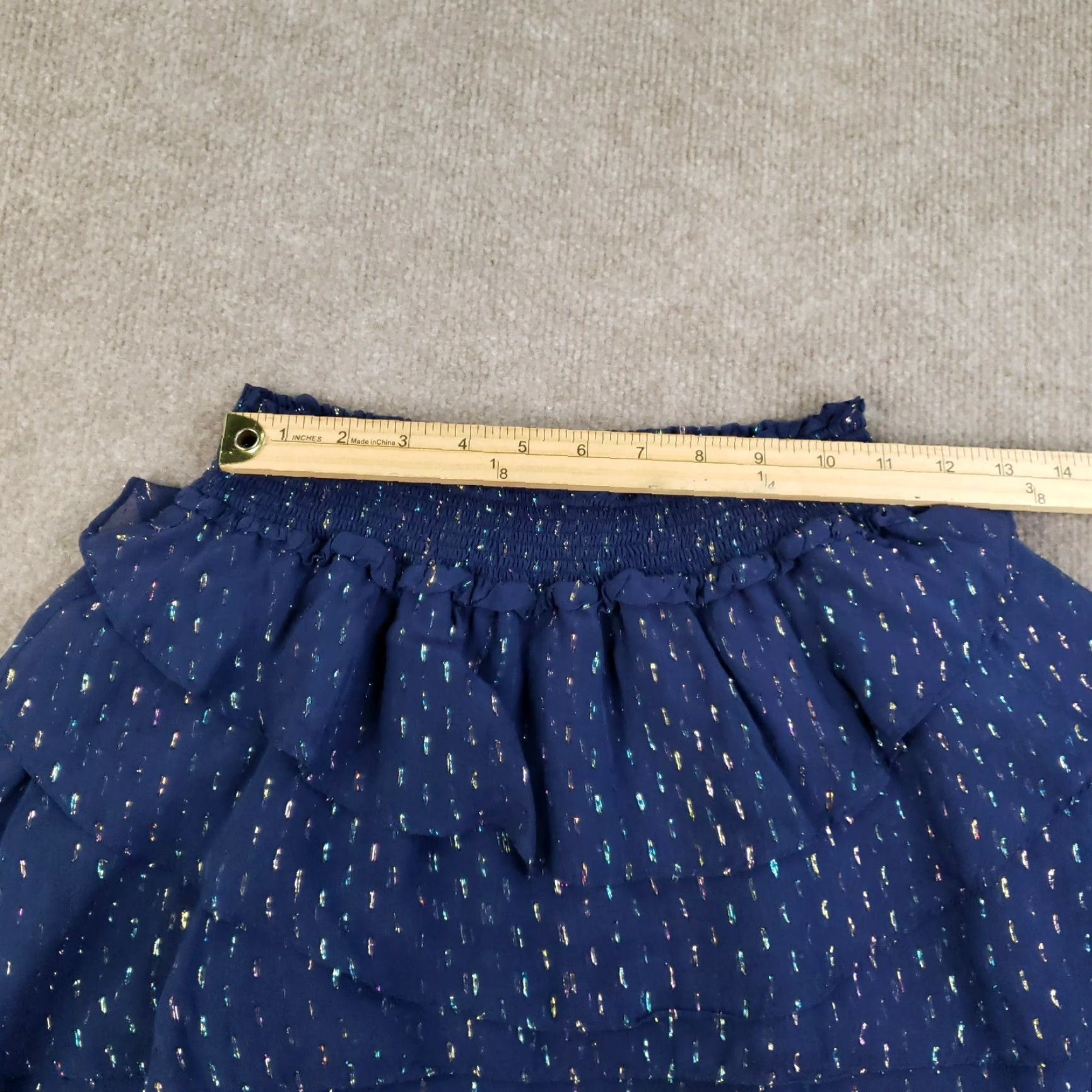 Ramy Brook Ramy Brook Skirt Women S Blue Layered Mini Short Lined Smocked Elastic Waist Glitter Size 28" / US 6 / IT 42 - 2 Thumbnail