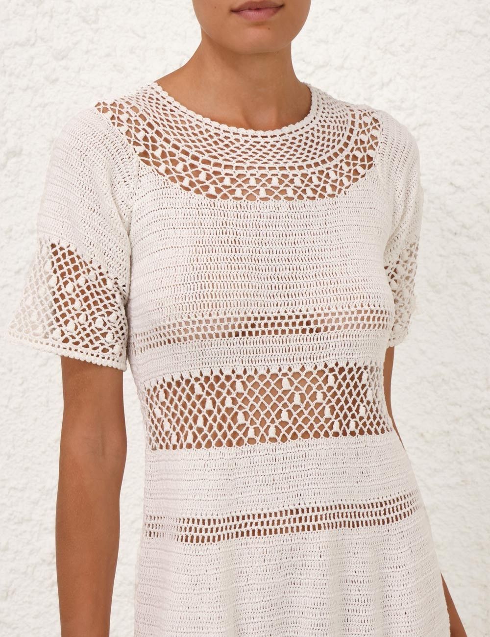 Zimmermann oc11z0525 Ottie Crochet Midi Dress in Ivory Size XS / US 0-2 / IT 36-38 - 5 Thumbnail
