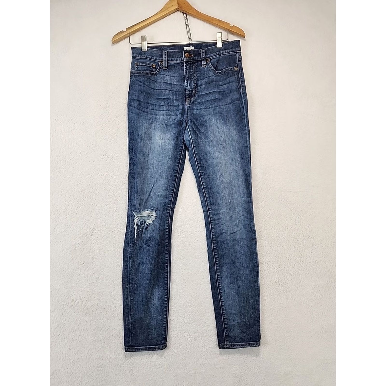 J.Crew J.CREW Stretch Skinny Ankle Blue Jeans Distressed Women's Sz 28 Whiskered Faded Size 28" / US 6 / IT 42 - 4 Thumbnail