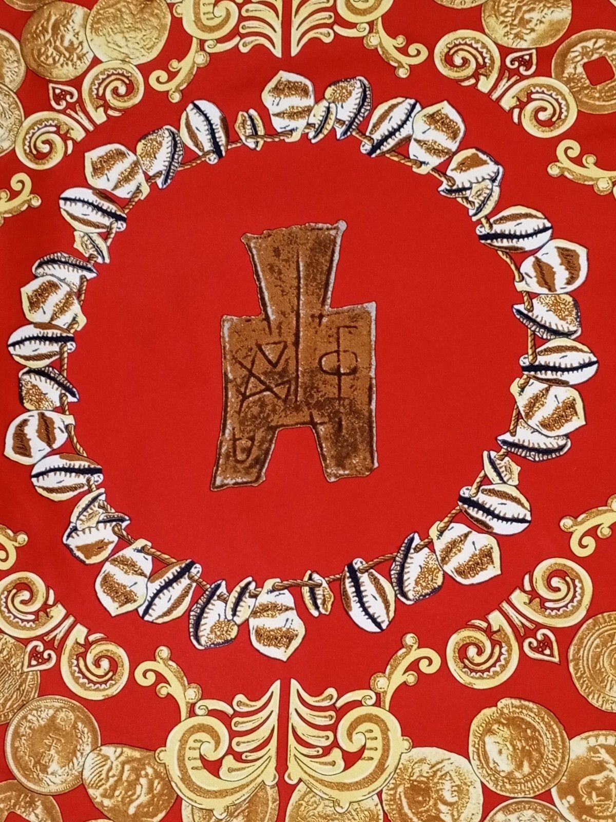 Other BRITISH MUSEUM Coin Image Red Gold Extra Large Silk Scarf Size ONE SIZE - 4 Thumbnail