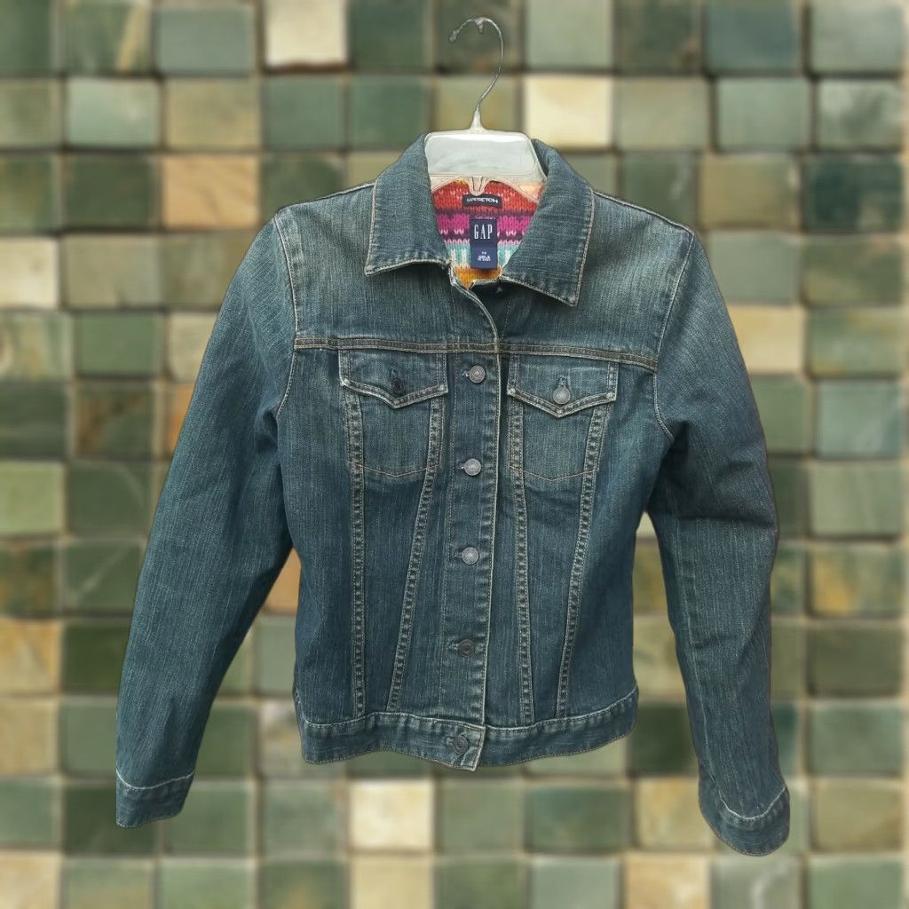 Gap VINTAGE Gap Stretch Women's Jean Denim Jacket Lambswool Sweater Lined Size XS Blue Solid Button 90s Classic Womens Jacket Size XS / US 0-2 / IT 36-38 - 1 Thumbnail