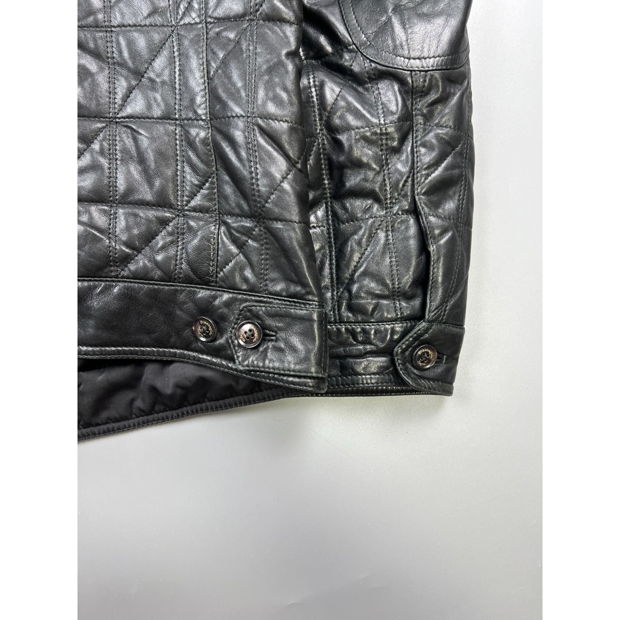 Ermenegildo Zegna Ermenegildo Zegna Black Leather Quilted Jacket (Y1020) Size US XL / EU 56 / 4 - 16 Thumbnail