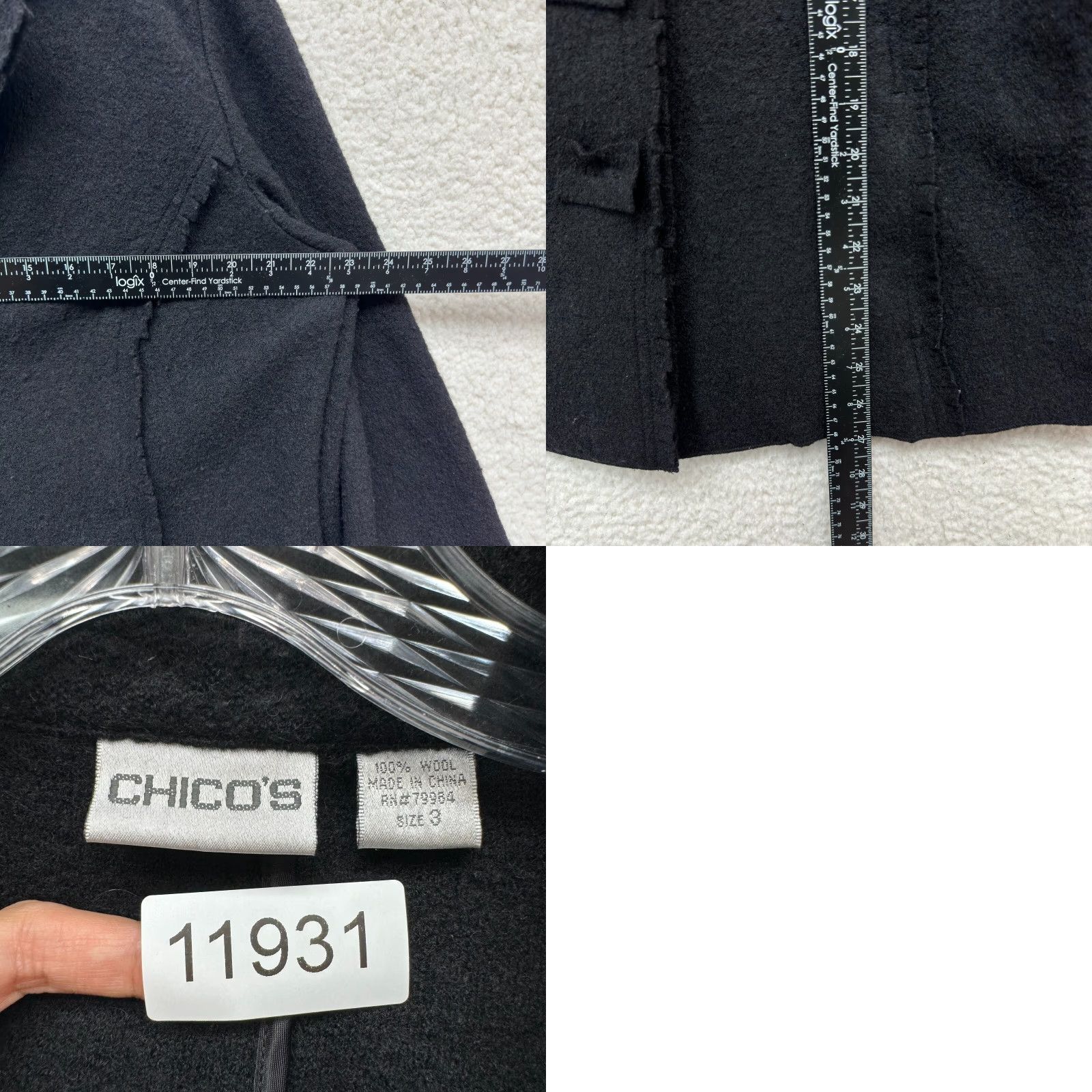 Vintage Chico's Wool Coat Jacket 16 Womens Black Unlined Snap Button Collar Coat Size XXL / US 16-18 / IT 52-54 - 8 Thumbnail