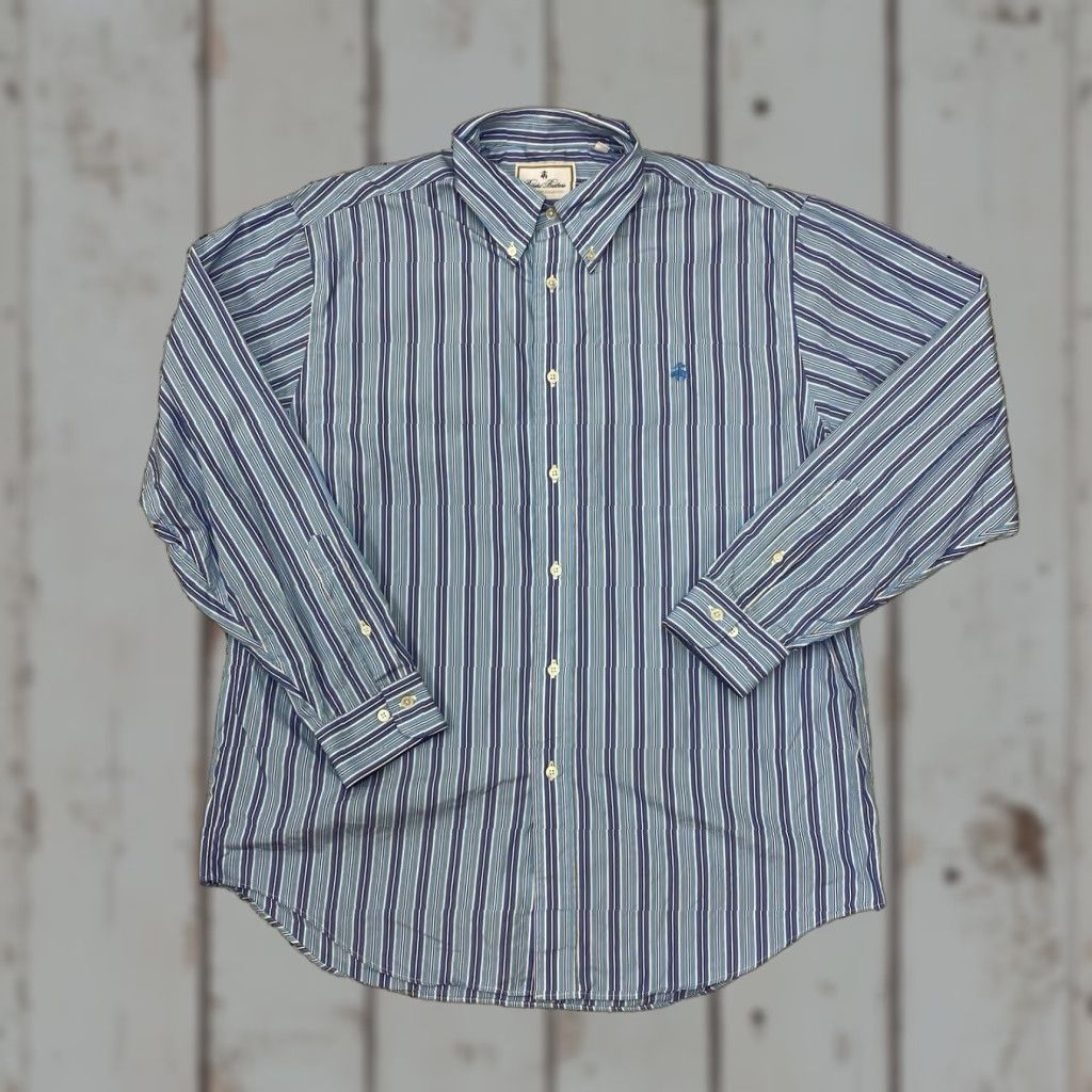 Brooks Brothers Brooks Brothers Mens Dress Shirt L White Stripe 16 Spread Collar Slim Long Sleeve Button Non Iron 100% Cotton Woven in Italy Size US L / EU 52-54 / 3 - 1 Thumbnail