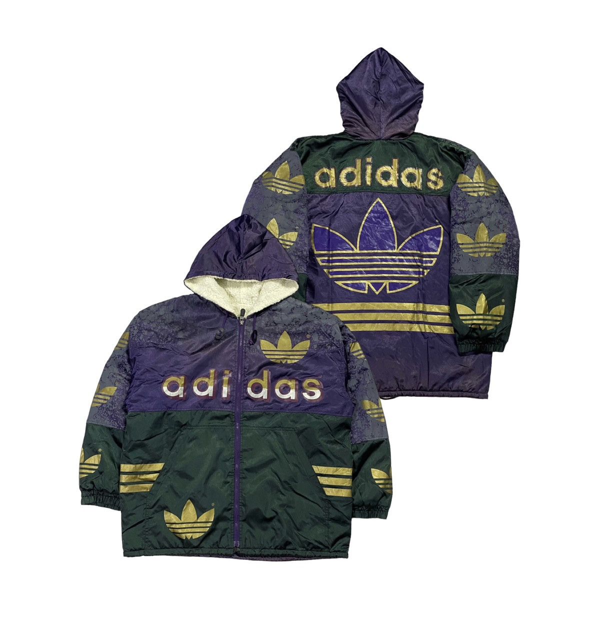 Adidas × Vintage Vintage 90s Adidas Big Logo Over Print Sherpa Jacket Size US M / EU 48-50 / 2 - 1 Thumbnail