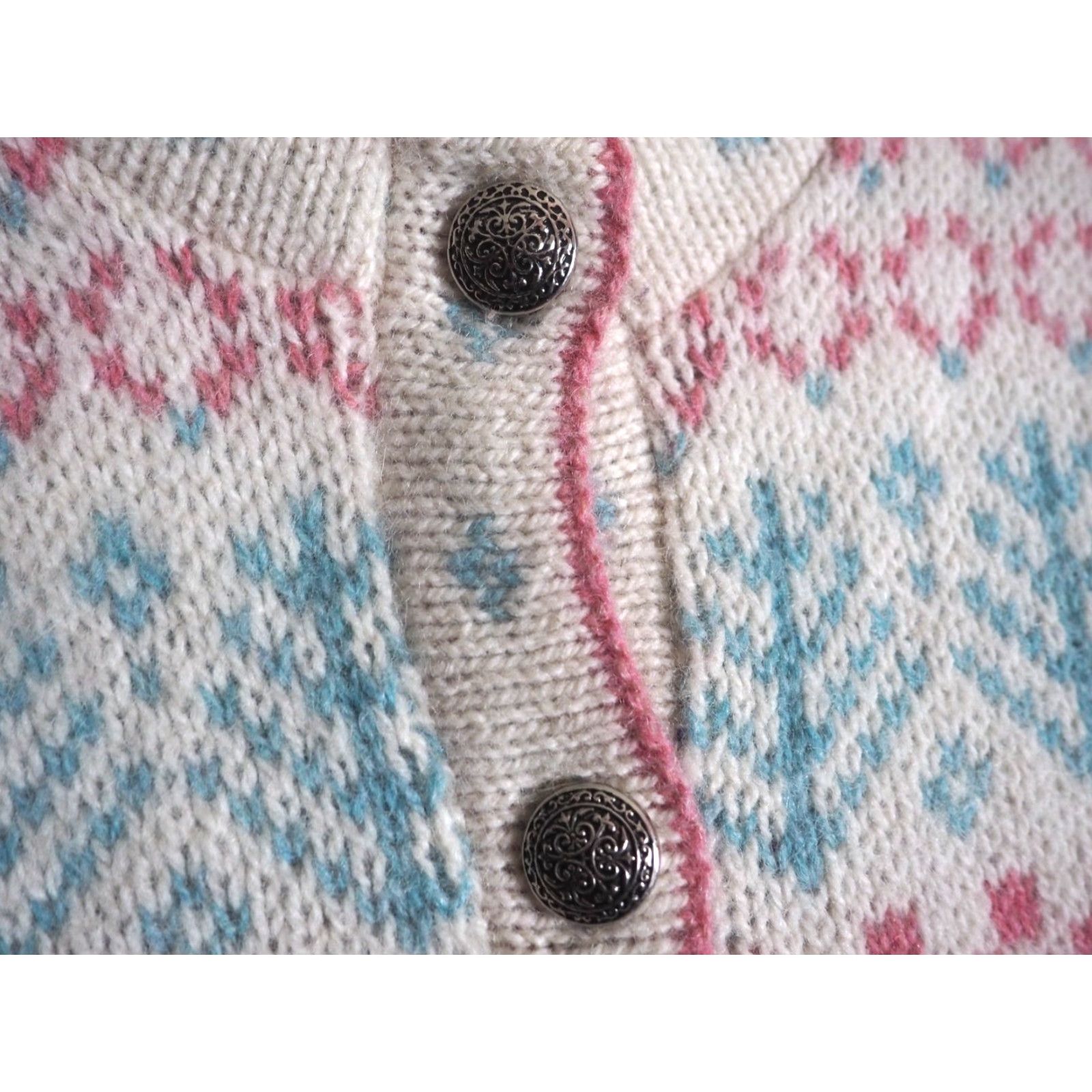 Vintage VTG LL Bean Freeport Cardigan Sweater Pink Wool Fair Isle 70s L Womens Button Decade 1970s Boho Casual ID? Size L / US 10 / IT 46 - 6 Thumbnail