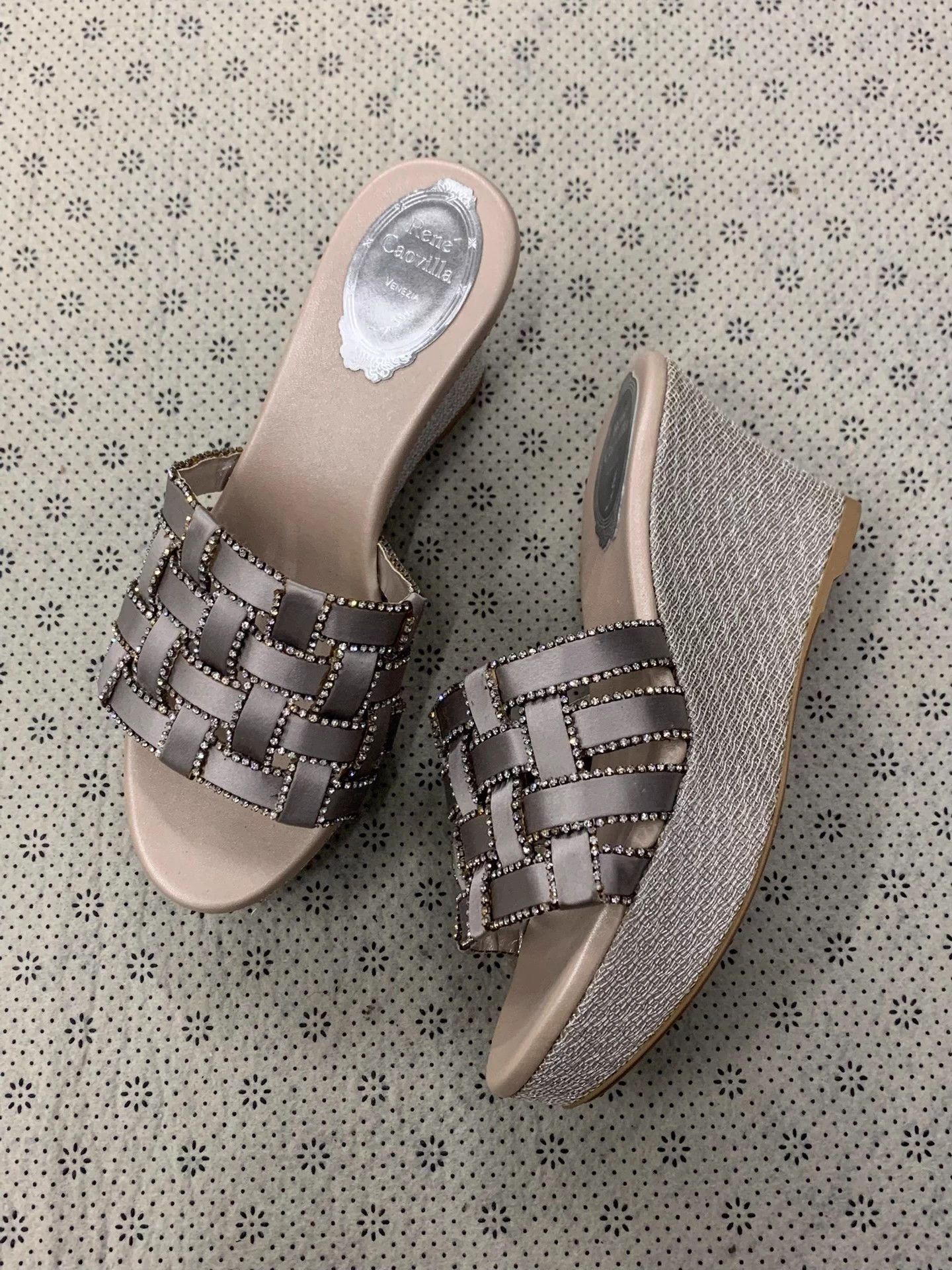 Rene Caovilla Rene Caovilla Gray Crystal Woven Heeled Slipper 36.5 New Size US 6.5 / IT 36.5 - 2 Thumbnail