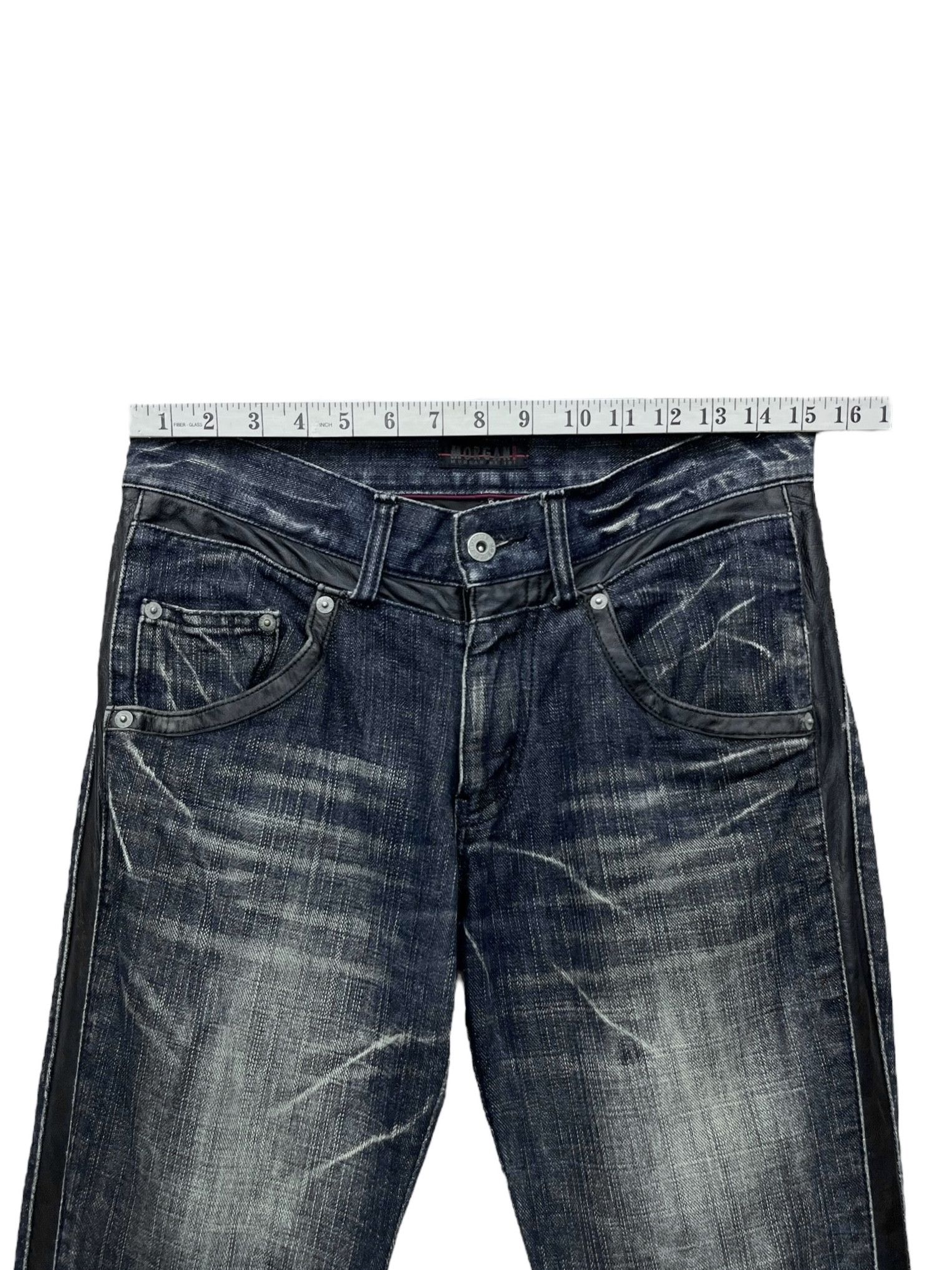 Morgan Homme 🔥VIntage MORGAN HOMME Side Seam Leather Mudwash Flare Denim Size US 30 / EU 46 - 16 Thumbnail