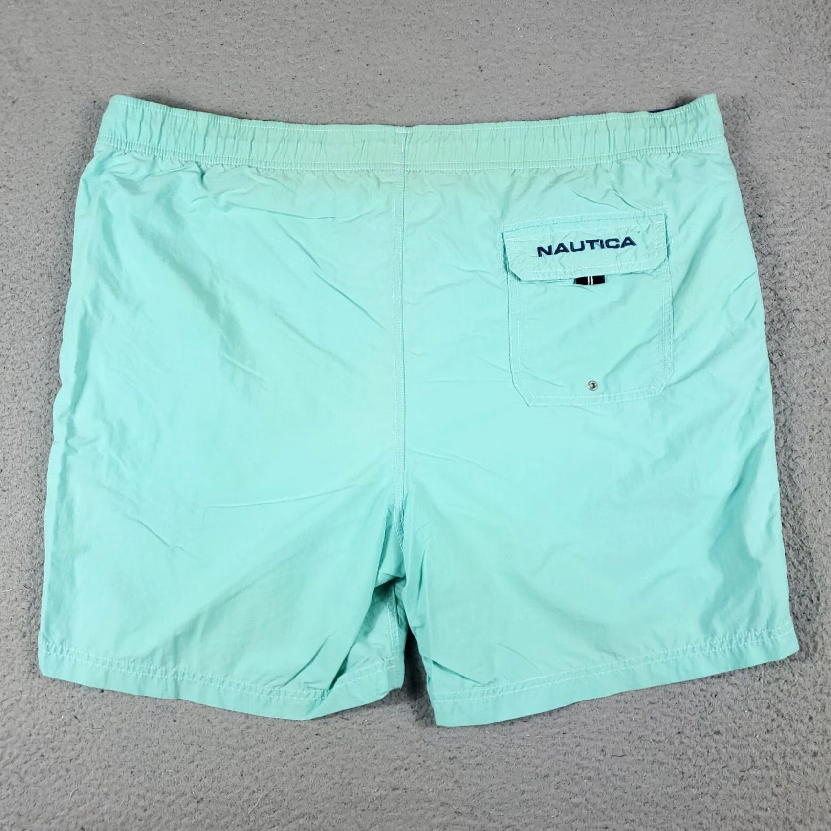 Nautica VINTAGE Nautica Bottom Mens XL Turquoise Beach Surf Trunks Blue Polyester Short Swim Trunks Aloha Hawaiian 80s 90s Mens Size US 36 / EU 52 - 6 Thumbnail