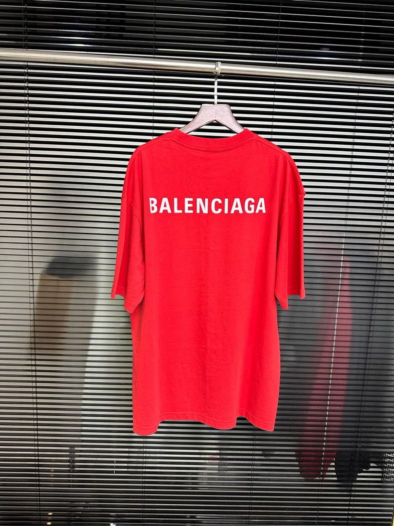 Balenciaga Front and Back Logo Letter Red Short Sleeve T-S
