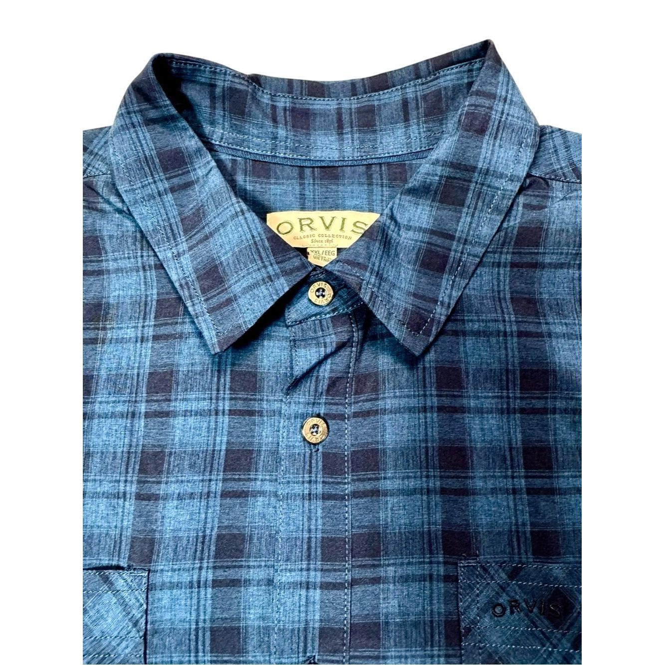 Orvis Orvis Short Sleeve Blue Plaid Shirt Size XXL Size US XXL / EU 58 / 5 - 4 Thumbnail
