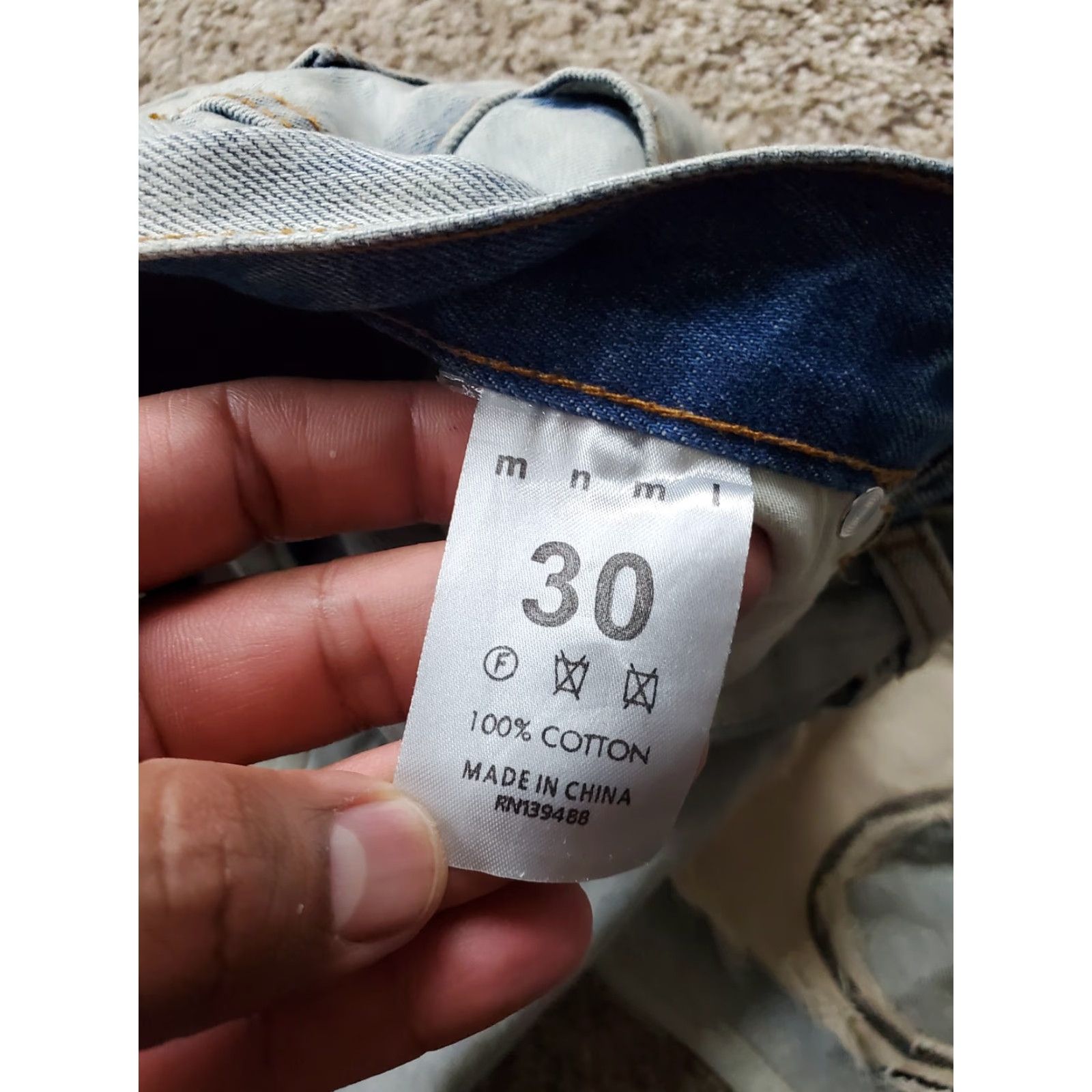 MNML mnml Jeans Mens 30 Distressed Skull Patch Straight Leg Frayed Hem Denim 30x31 Blue Painters? Size US 30 / EU 46 - 5 Thumbnail