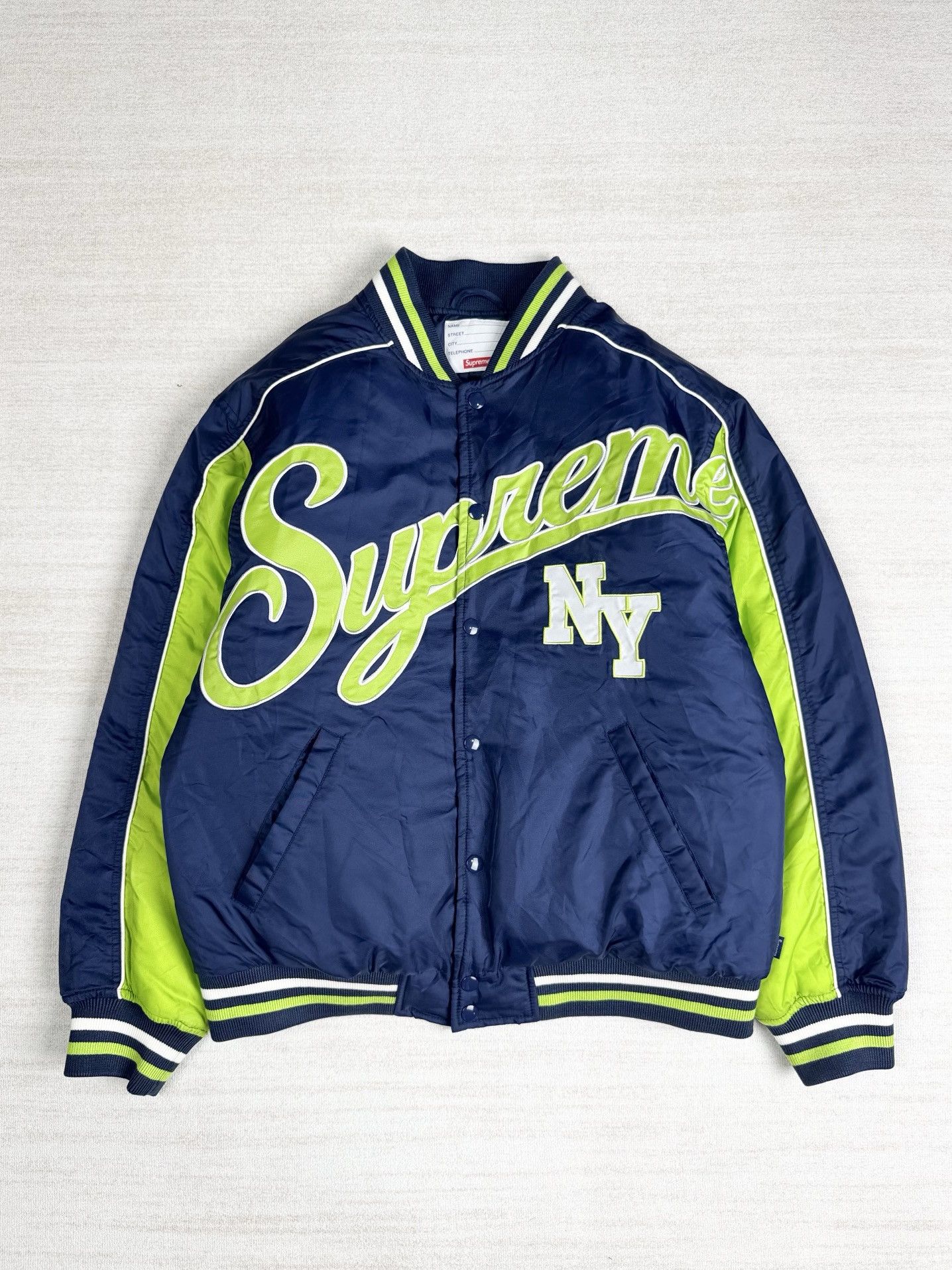 Supreme Contrast Script Varsity Jacket (Black) LARGE FW2020 NEW