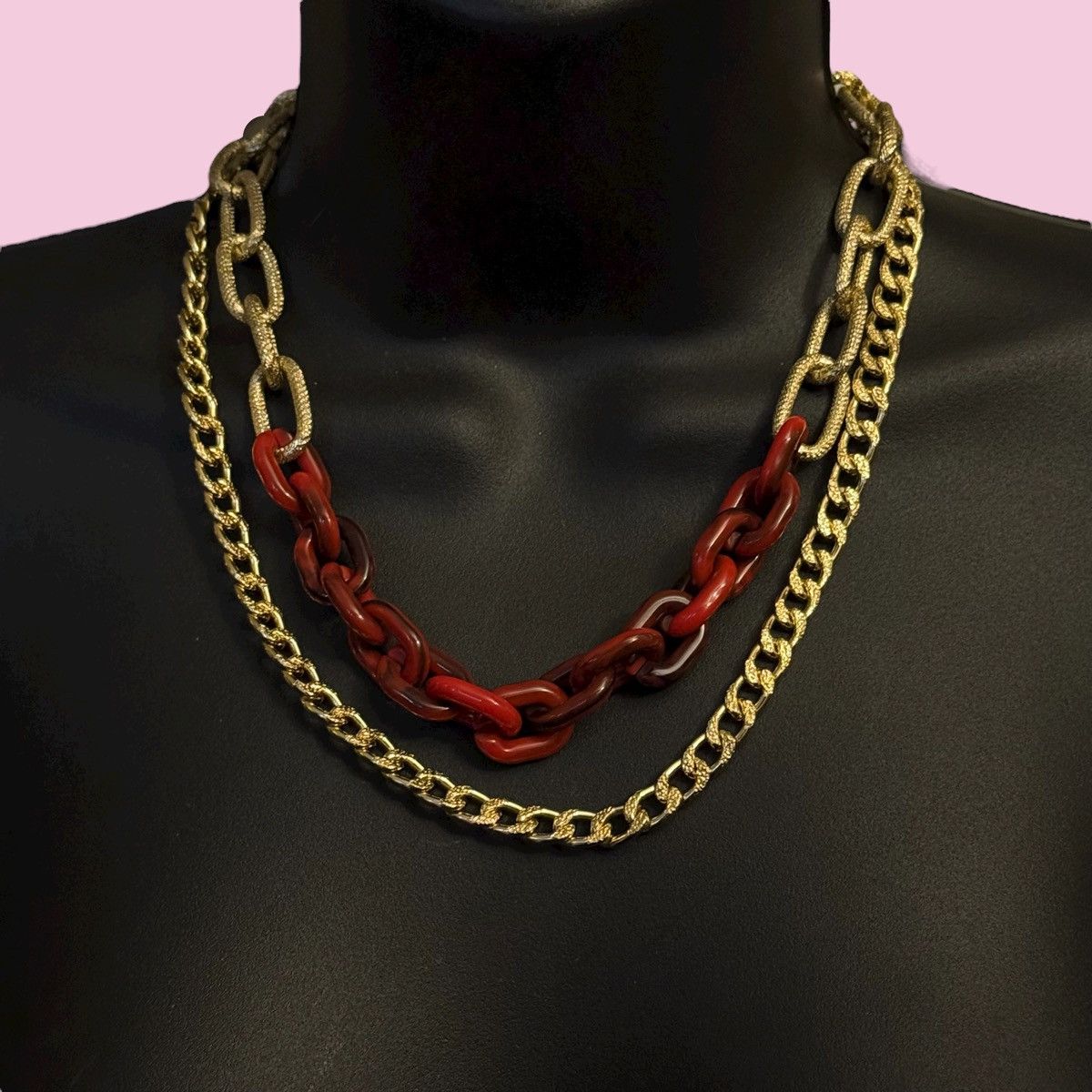 Other Chunky double layered red and gold link chain necklace Size ONE SIZE - 1 Thumbnail
