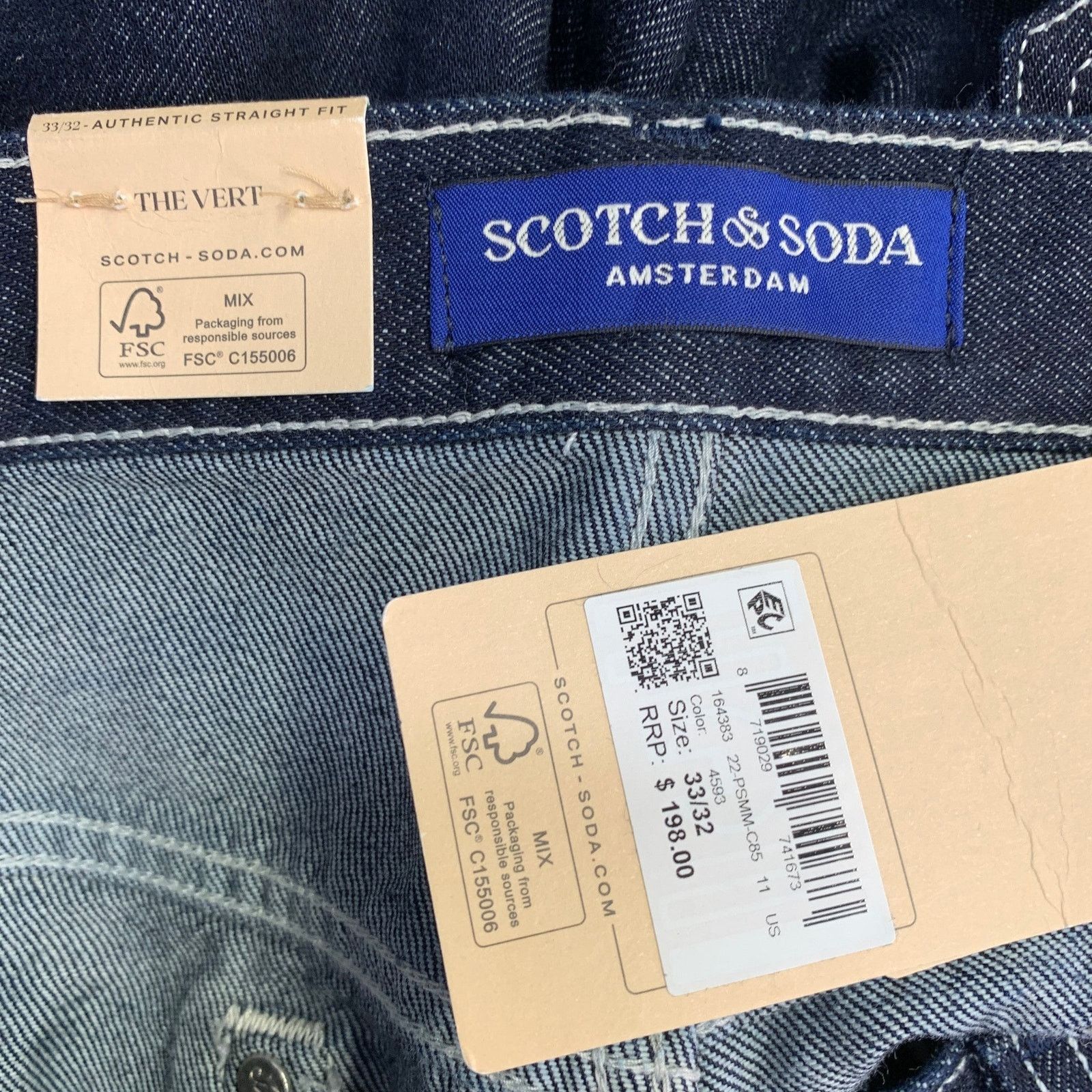 Scotch & Soda The Vert Blue Indigo Contrast Stitch Organic Cotton Jeans Size US 33 - 6 Thumbnail