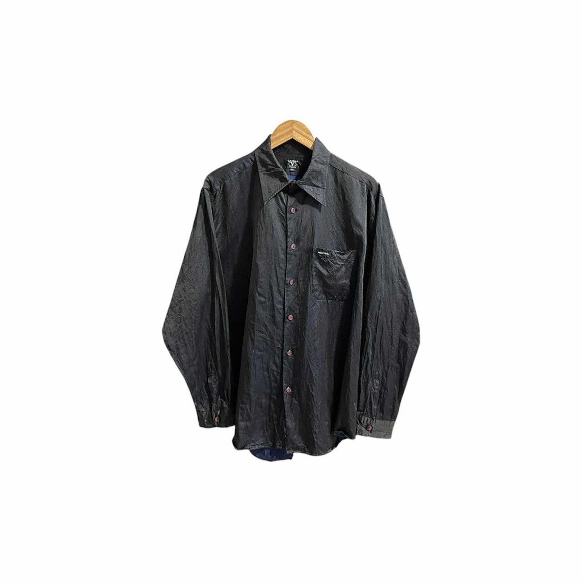 Designer × Japanese Brand × Valentino 🔥Rare Vintage Valentino Waxed Shirt Black Iridescent Blue Size US XL / EU 56 / 4 - 13 Thumbnail