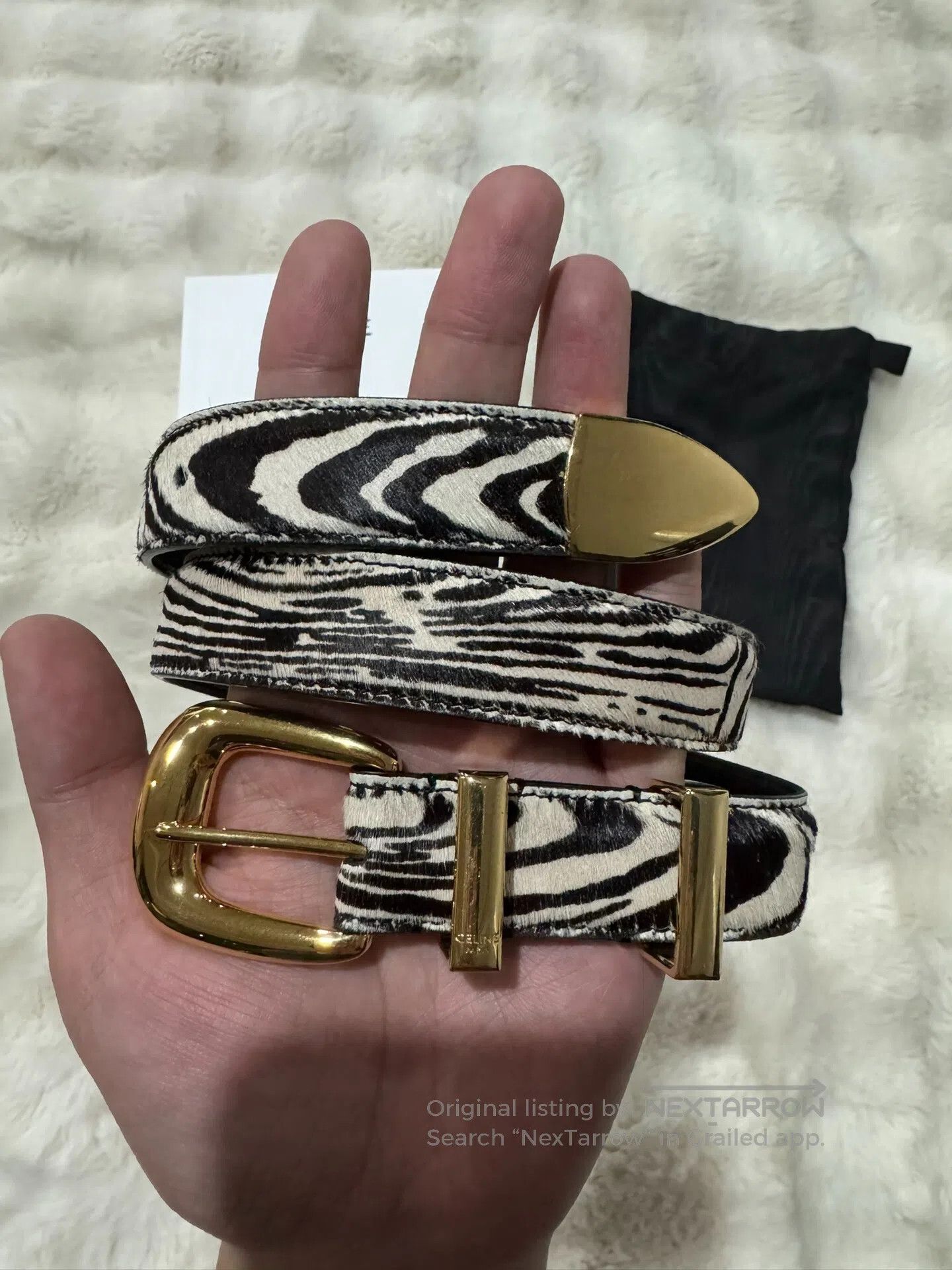 Celine CELINE size 80 Zebra Print Gold Buckle Belt| Size ONE SIZE - 2 Thumbnail