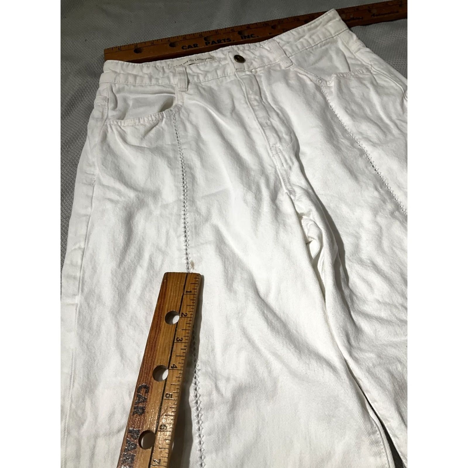 Anthropologie VINTAGE Anthropologie Pilcro And Letterpress Jeans Womens 28 White Wide Leg Crop Boho Size 28" / US 6 / IT 42 - 3 Thumbnail