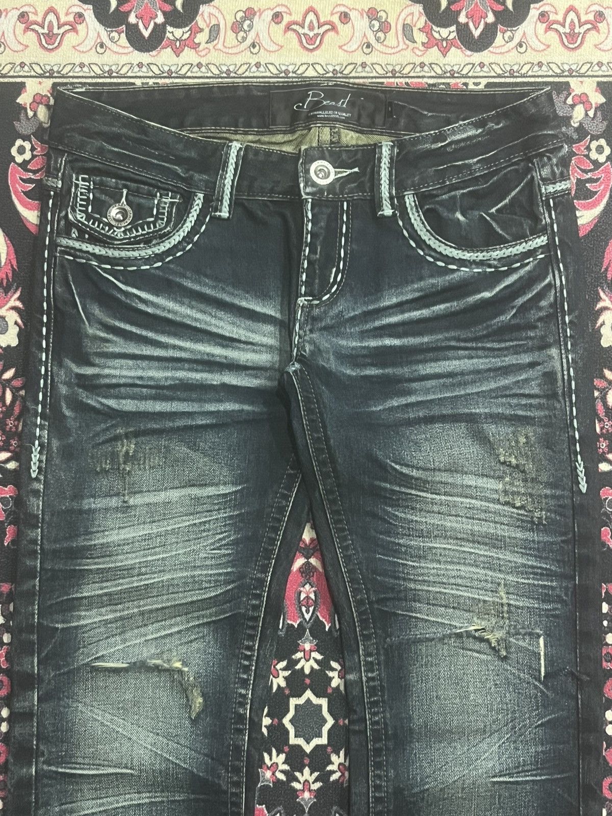 Tornado Mart Y2K Japan Beast Harajuku Style Heavy Honeycomb Dark Rip Jean Size 30" / US 8 / IT 44 - 4 Thumbnail